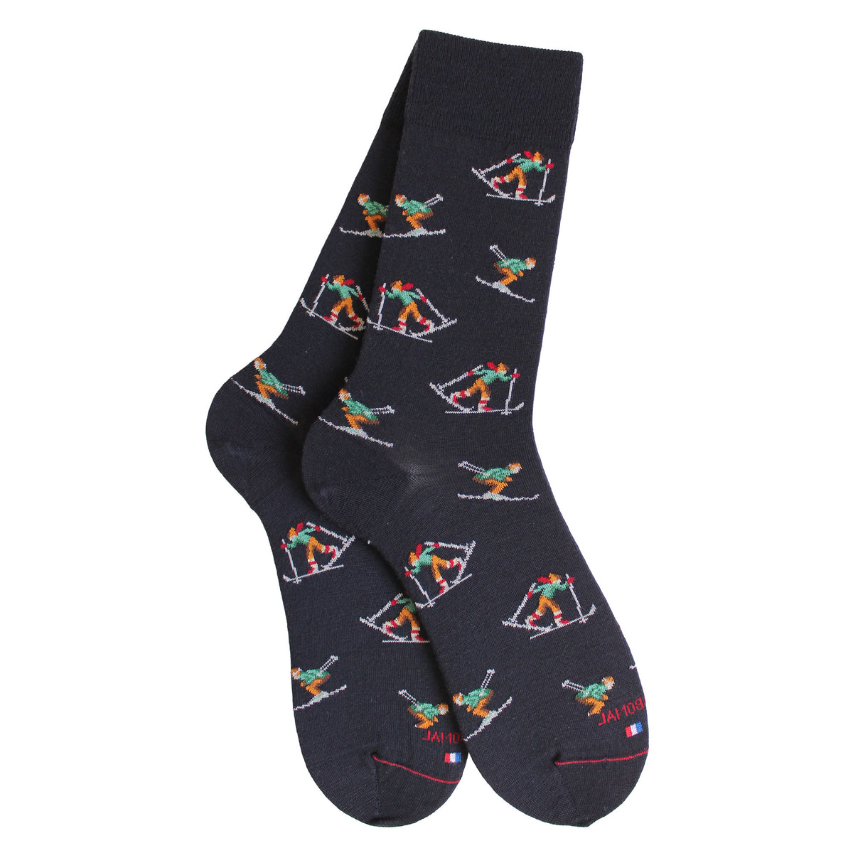 Chaussettes laine bleu motif skieurs