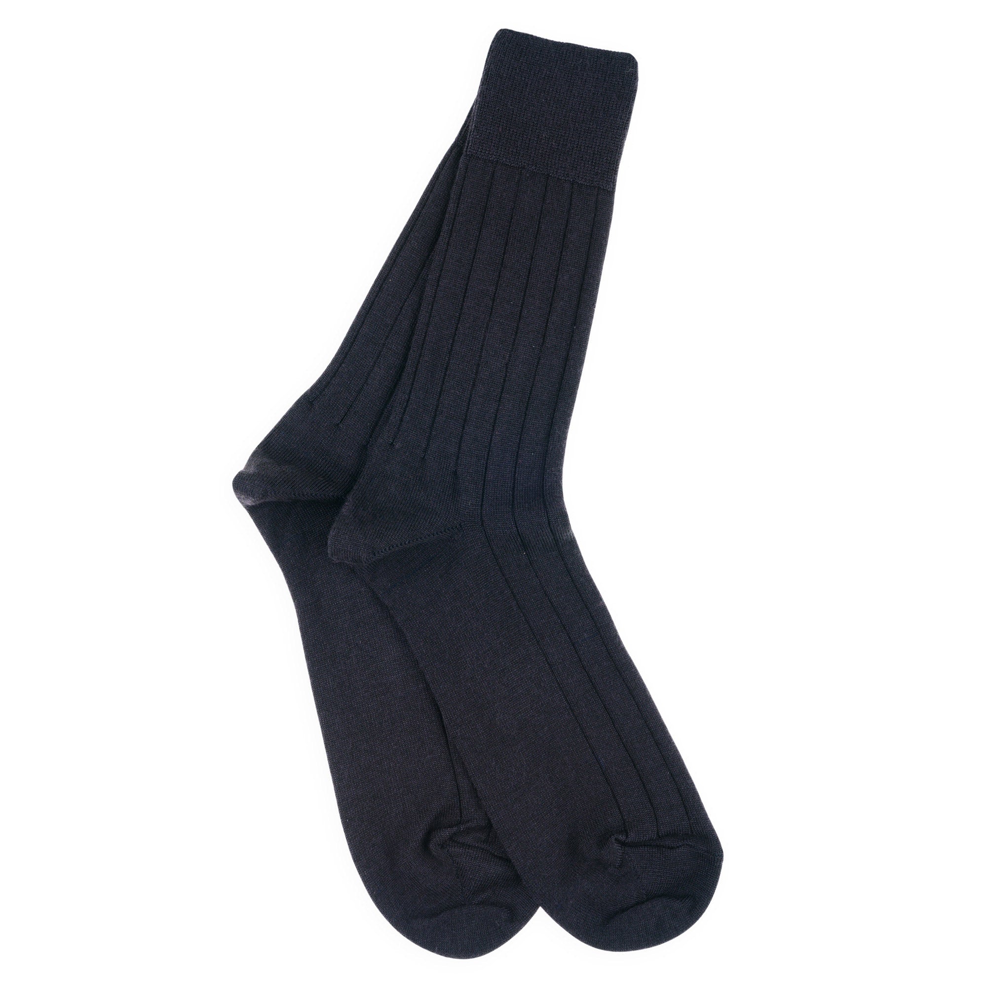 Chaussettes en laine et soie Marine - Unies à Côtes