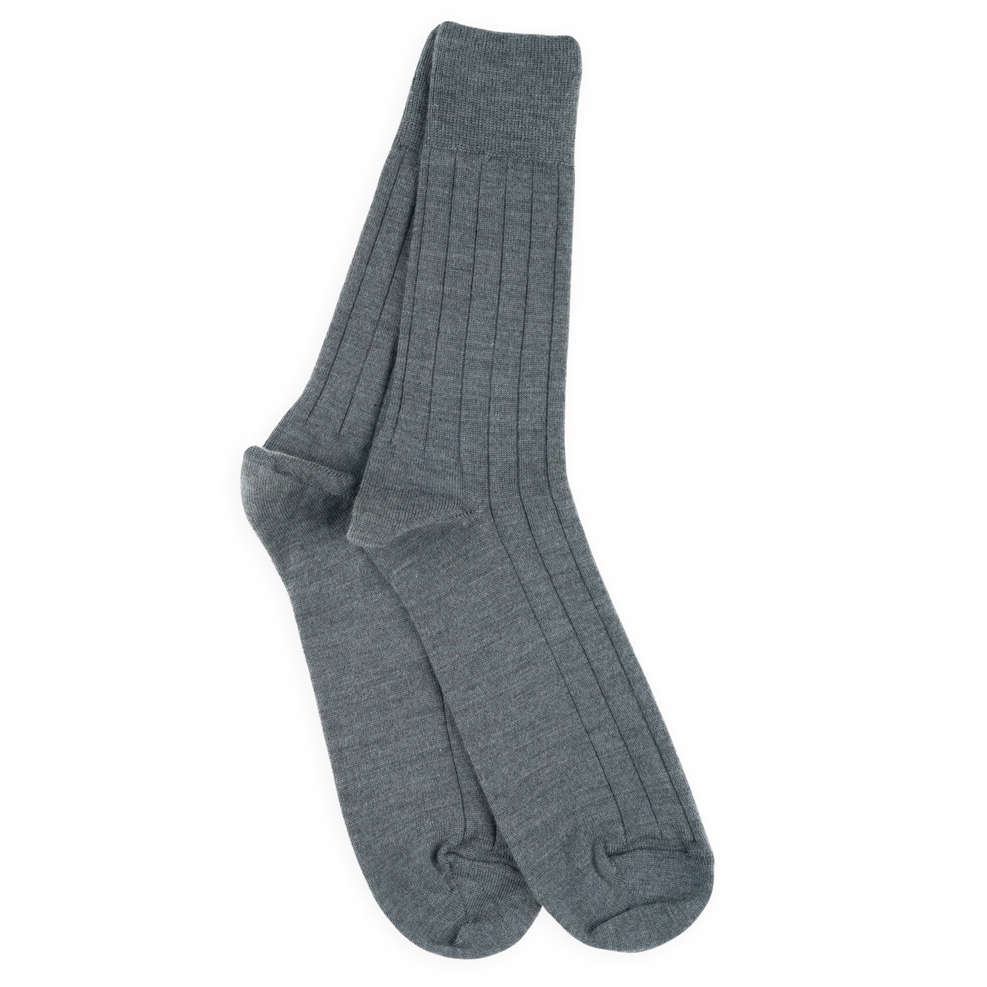 Chaussettes en laine et soie Gris moyen - Unies à Côtes