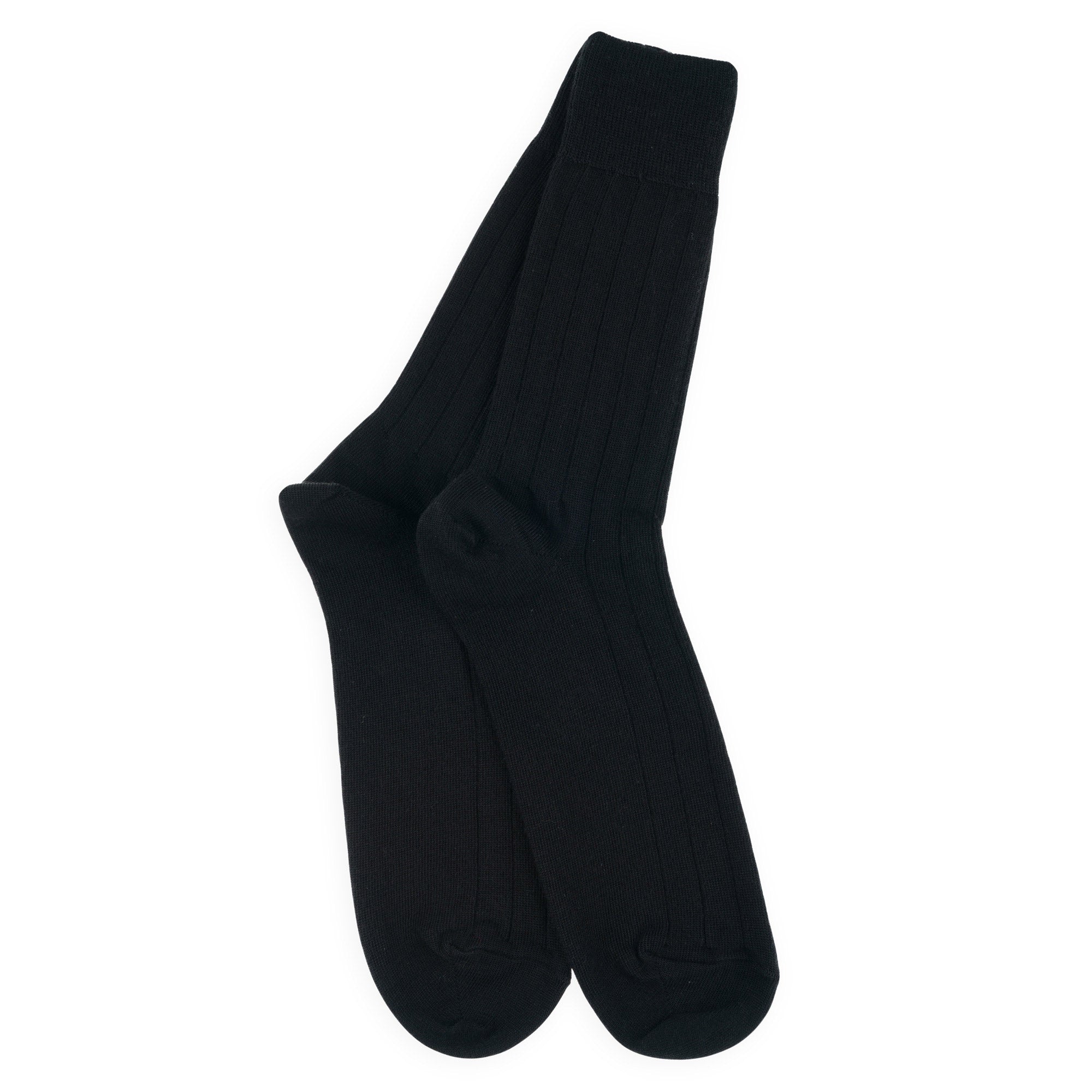 Chaussettes en laine et soie Noir - Unies à Côtes