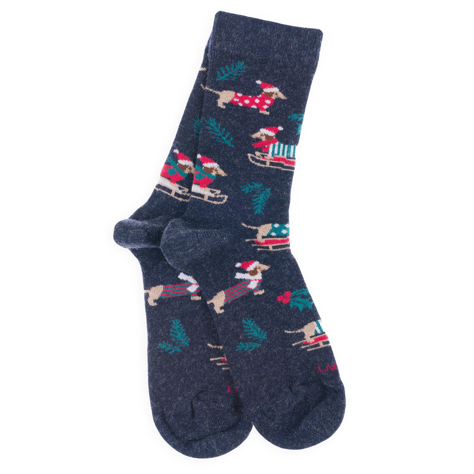 Chaussettes en viscose et soie Bleu jean - Motifs teckels Noël