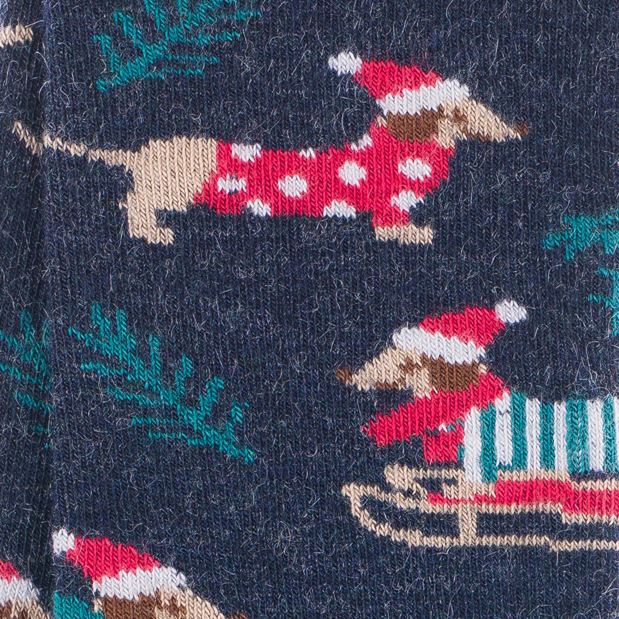 Chaussettes en viscose et soie Bleu jean - Motifs teckels Noël