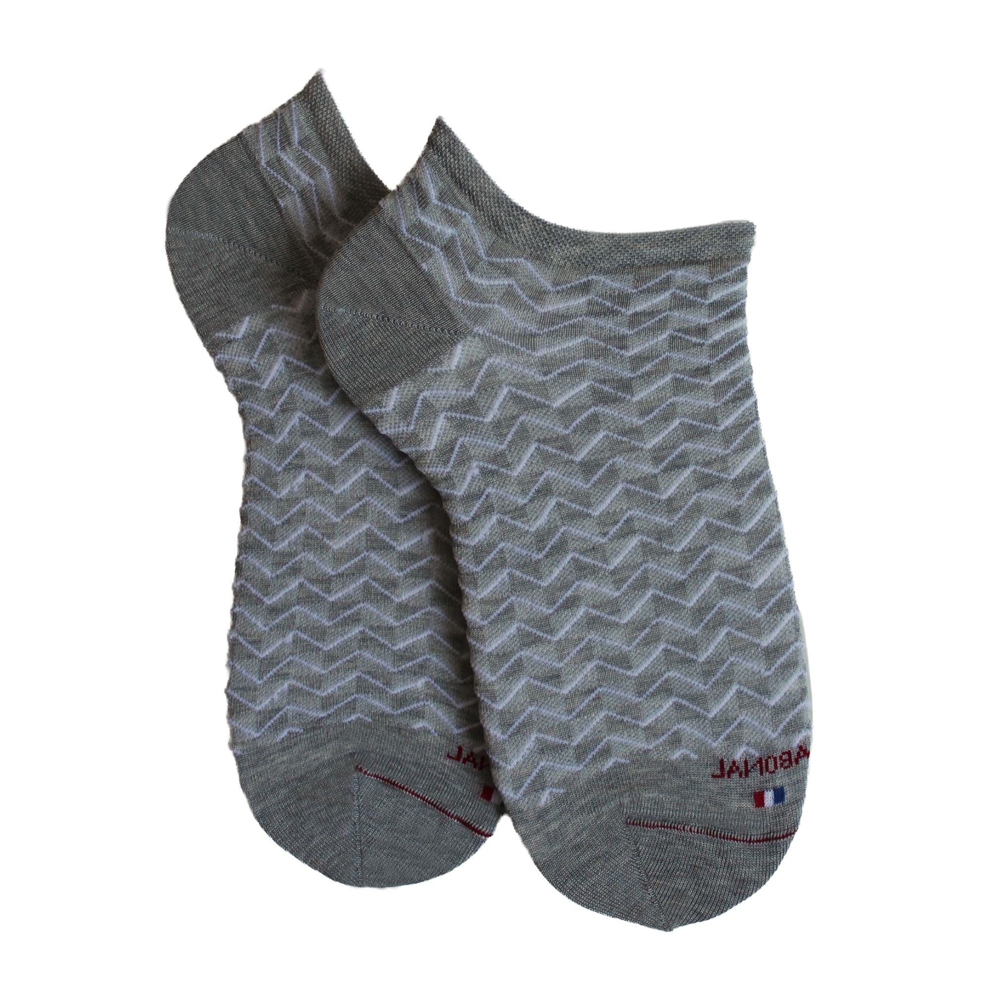 Mini-socquettes en fil d'écosse ajourées Gris chiné - Zigzags