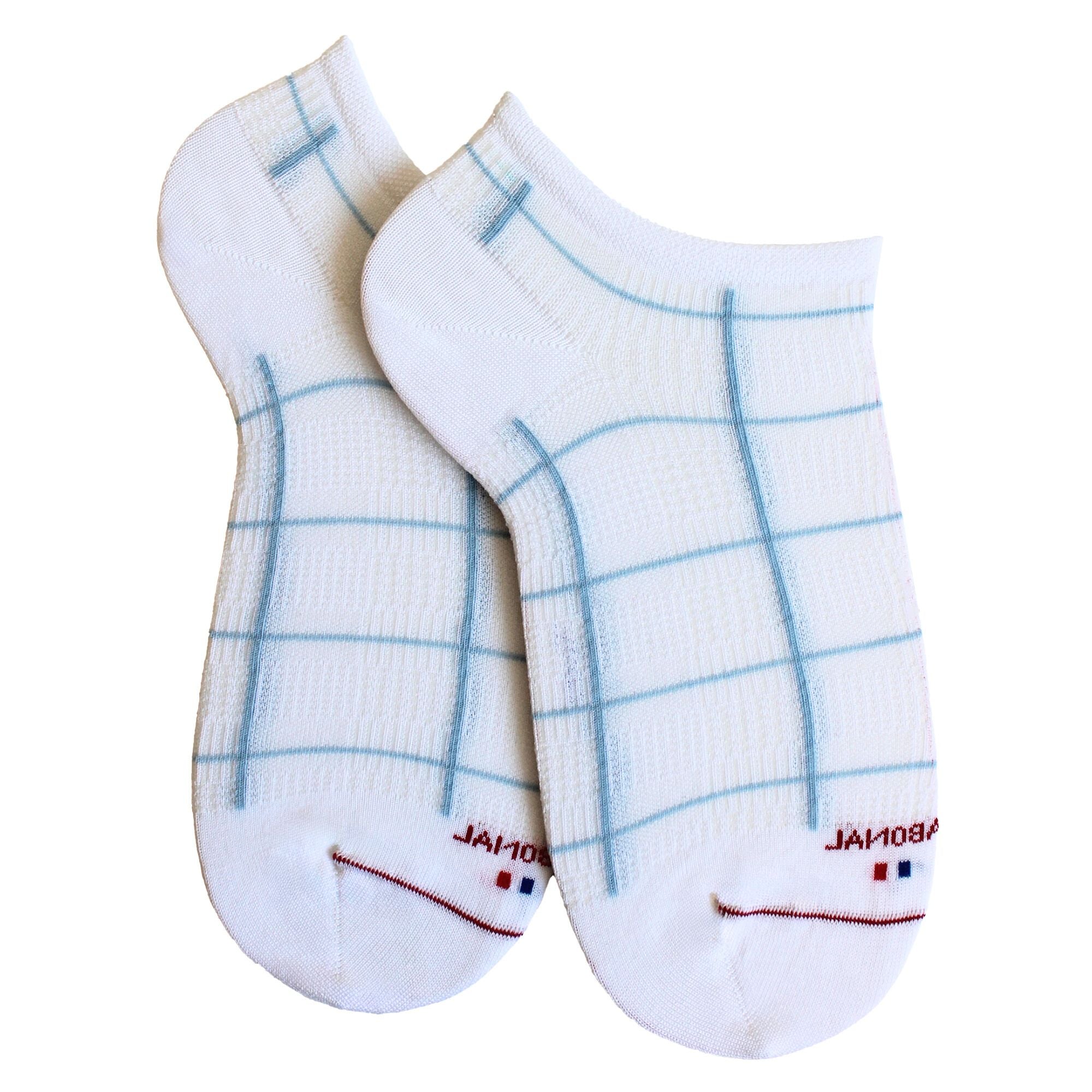 Mini-socquettes en fil d'écosse ajourées Blanc & Bleu - Carreaux