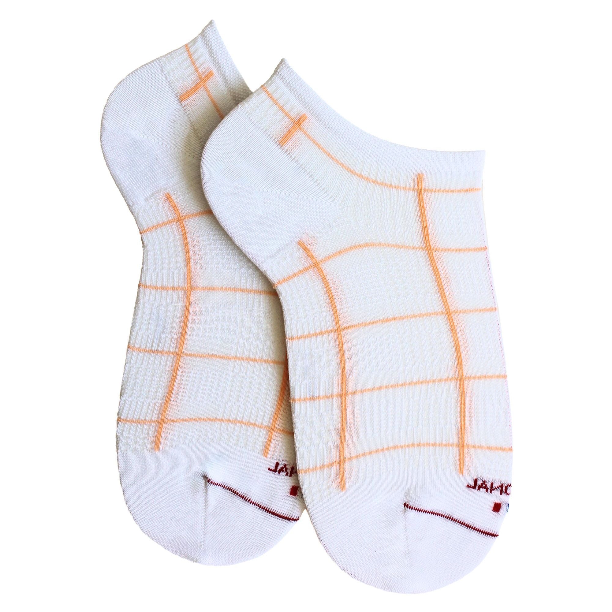 Mini-socquettes en fil d'écosse ajourées Blanc & Orange - Carreaux