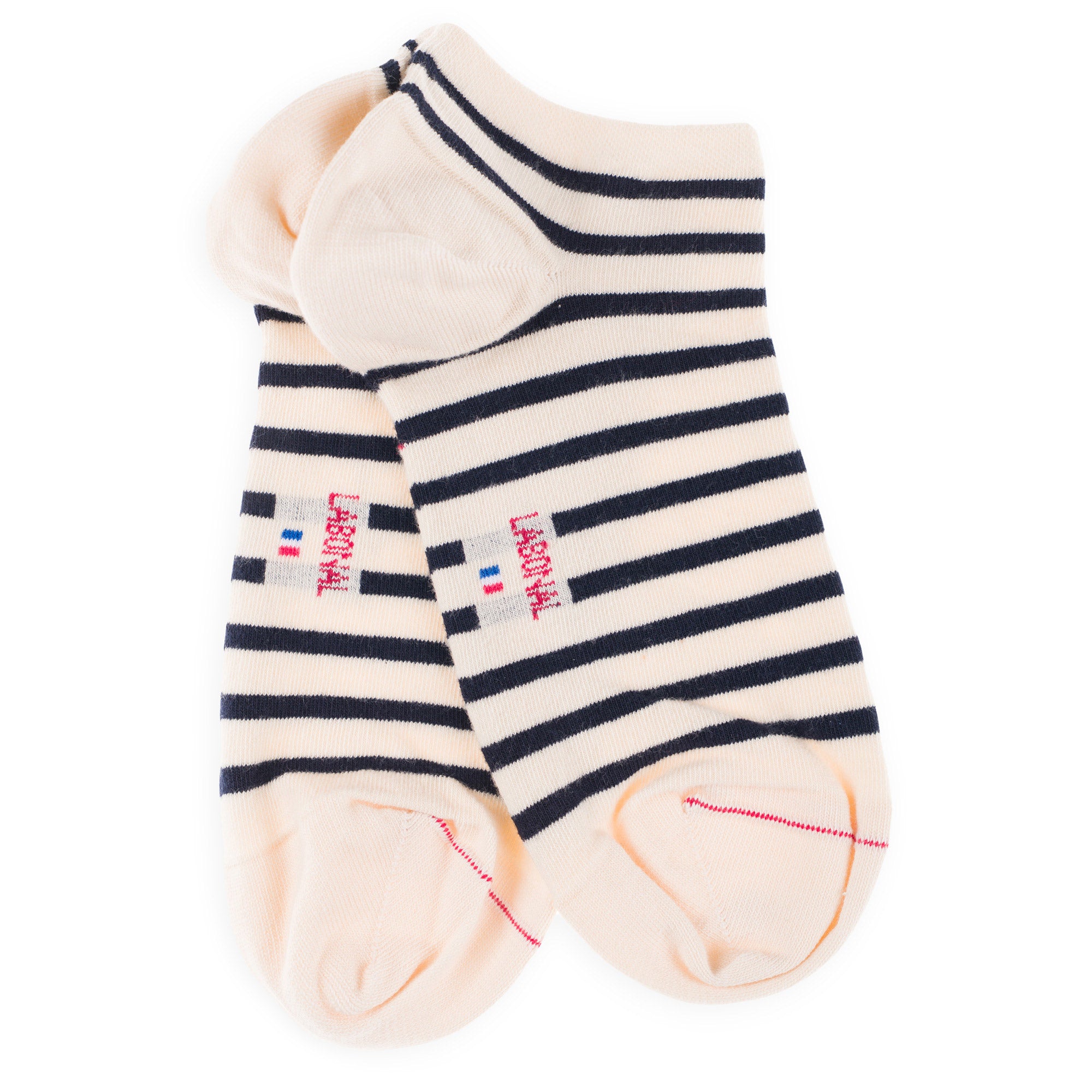 Mini-socquettes en coton écru - Rayures marinières