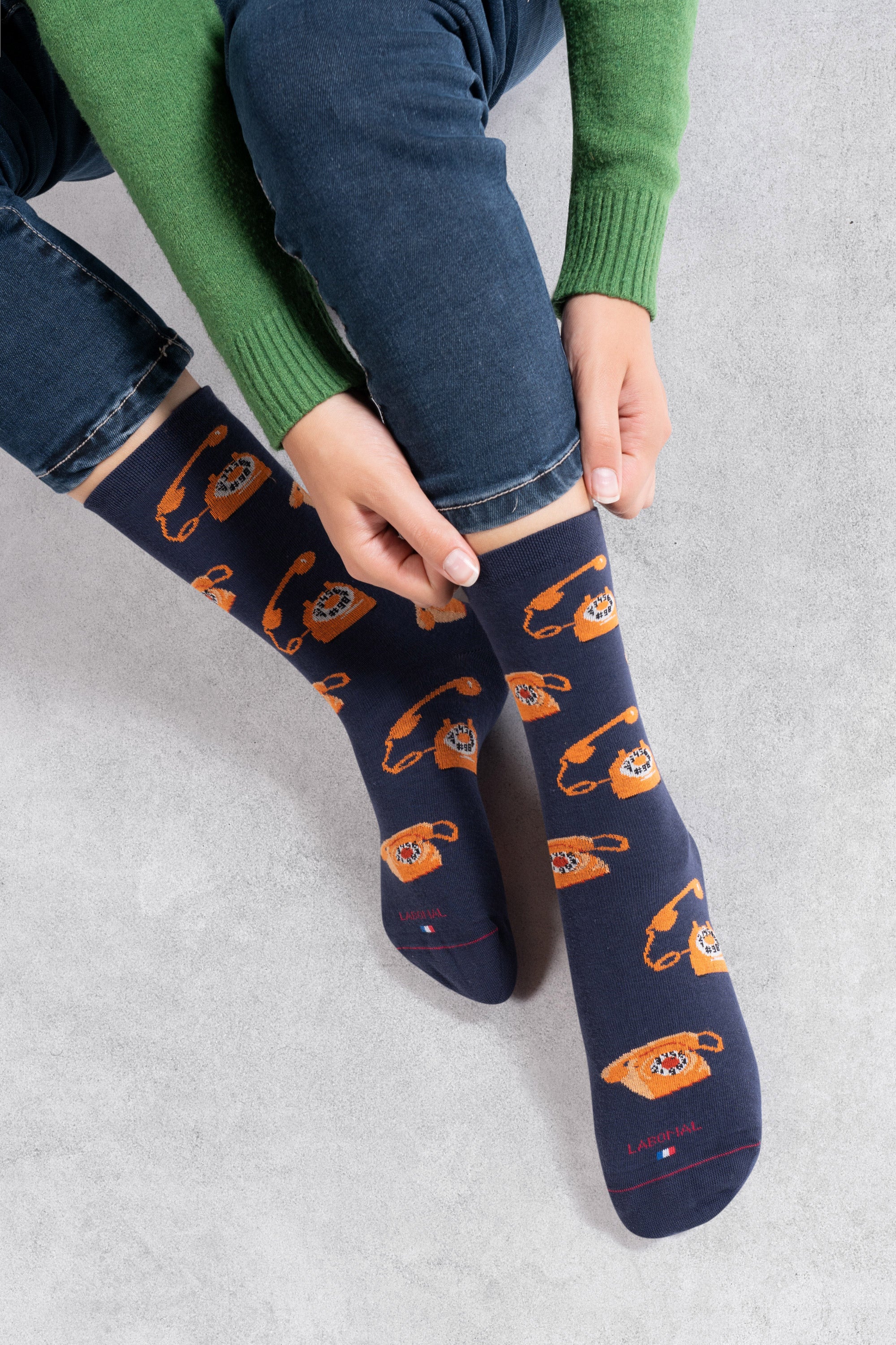 Chaussettes en coton Marine - Motifs semis téléphones
