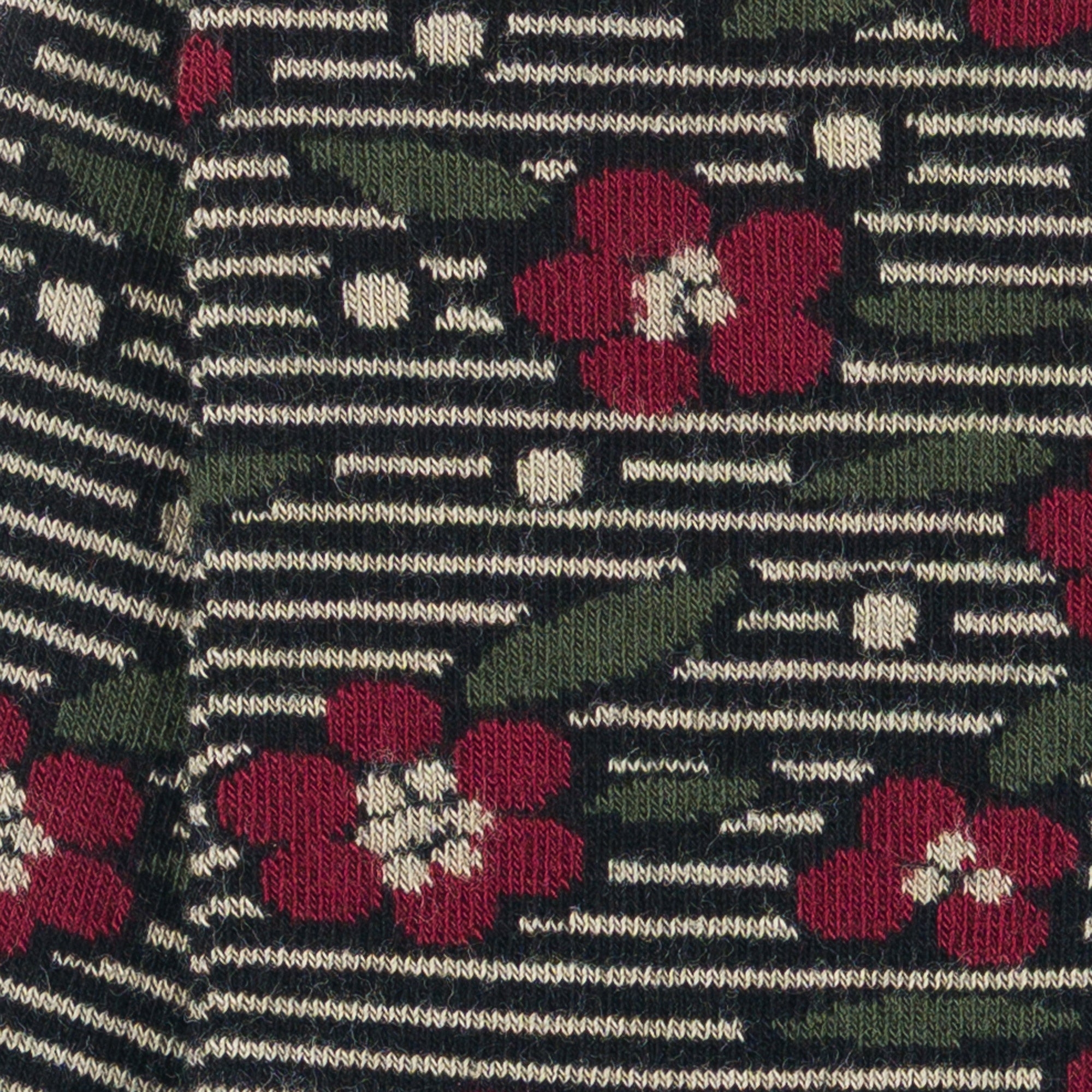 Chaussettes en coton Noir - Motifs rayures fleurs
