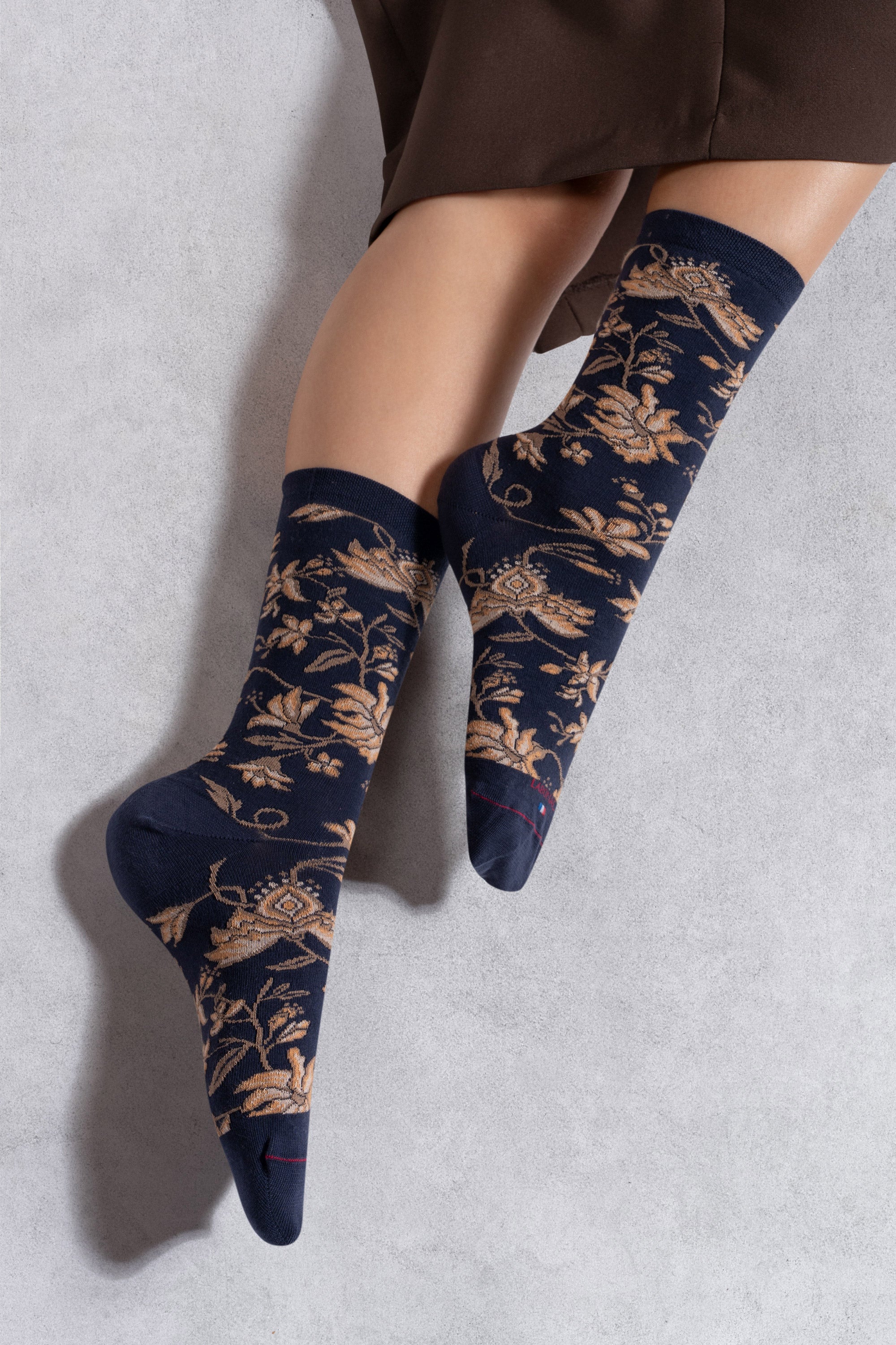 Chaussettes en coton Marine - Motifs fleurs all over