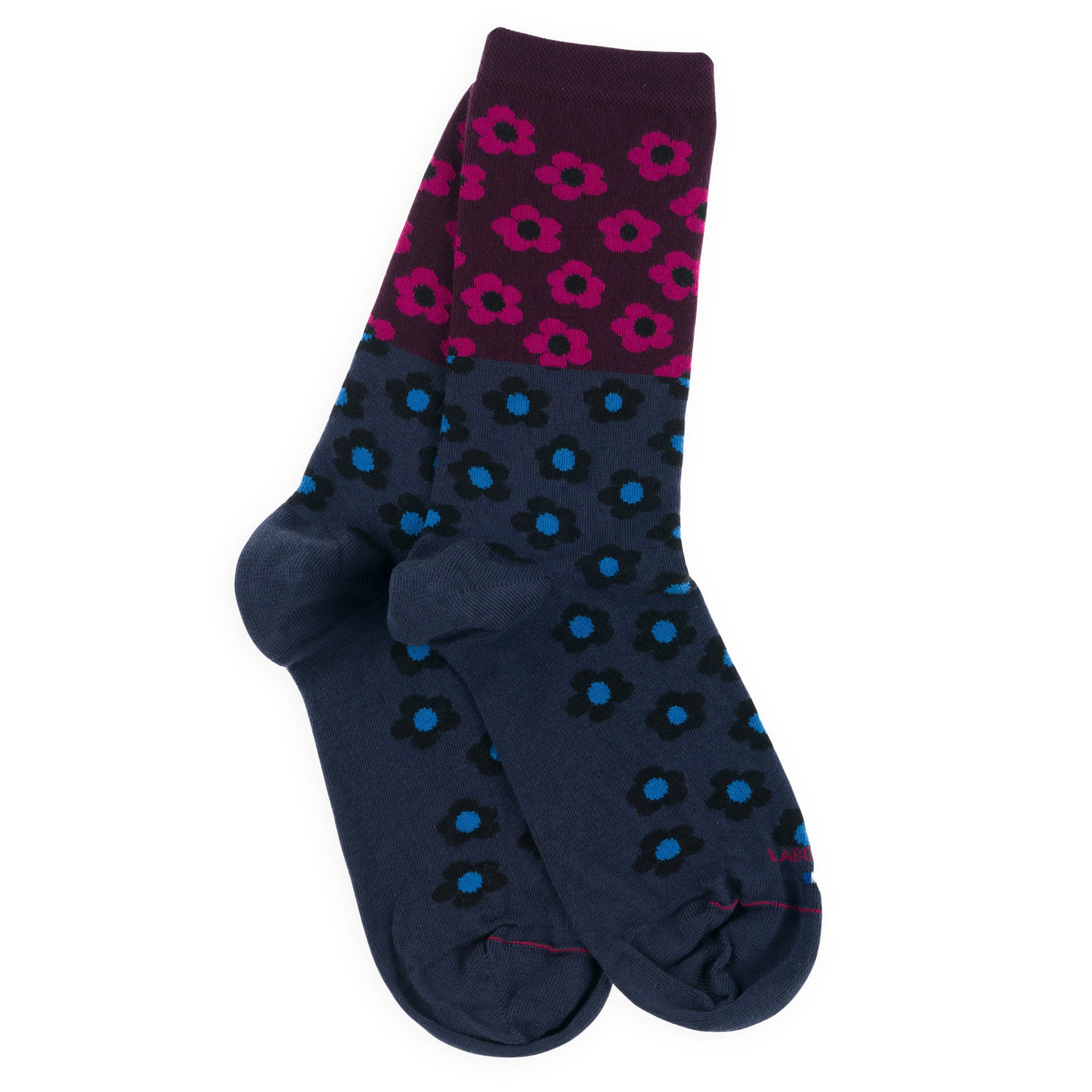 Chaussettes en coton Marine & Violet - Motifs fleurs pop