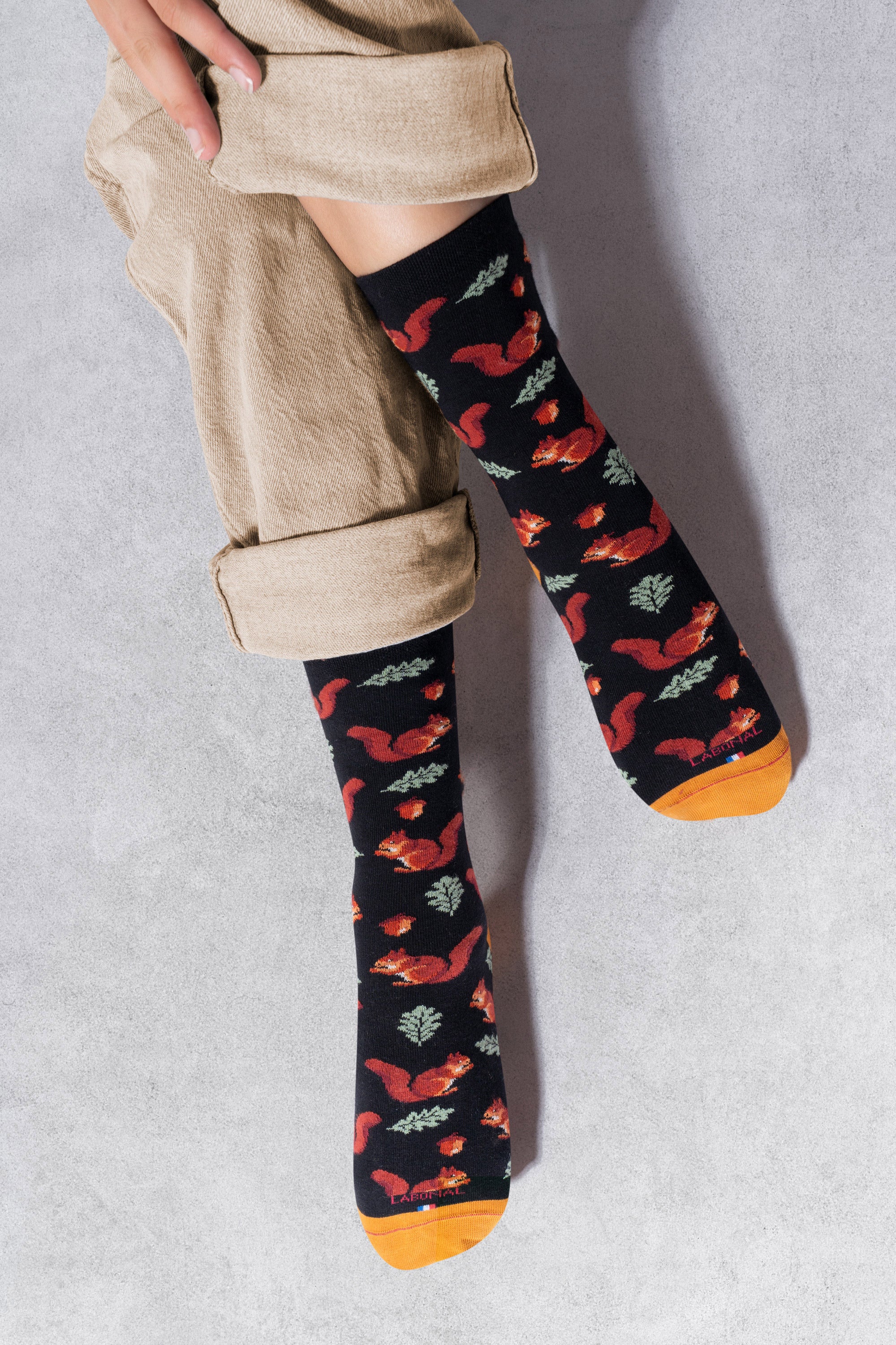 Chaussettes en coton Noir - Motifs écureuils