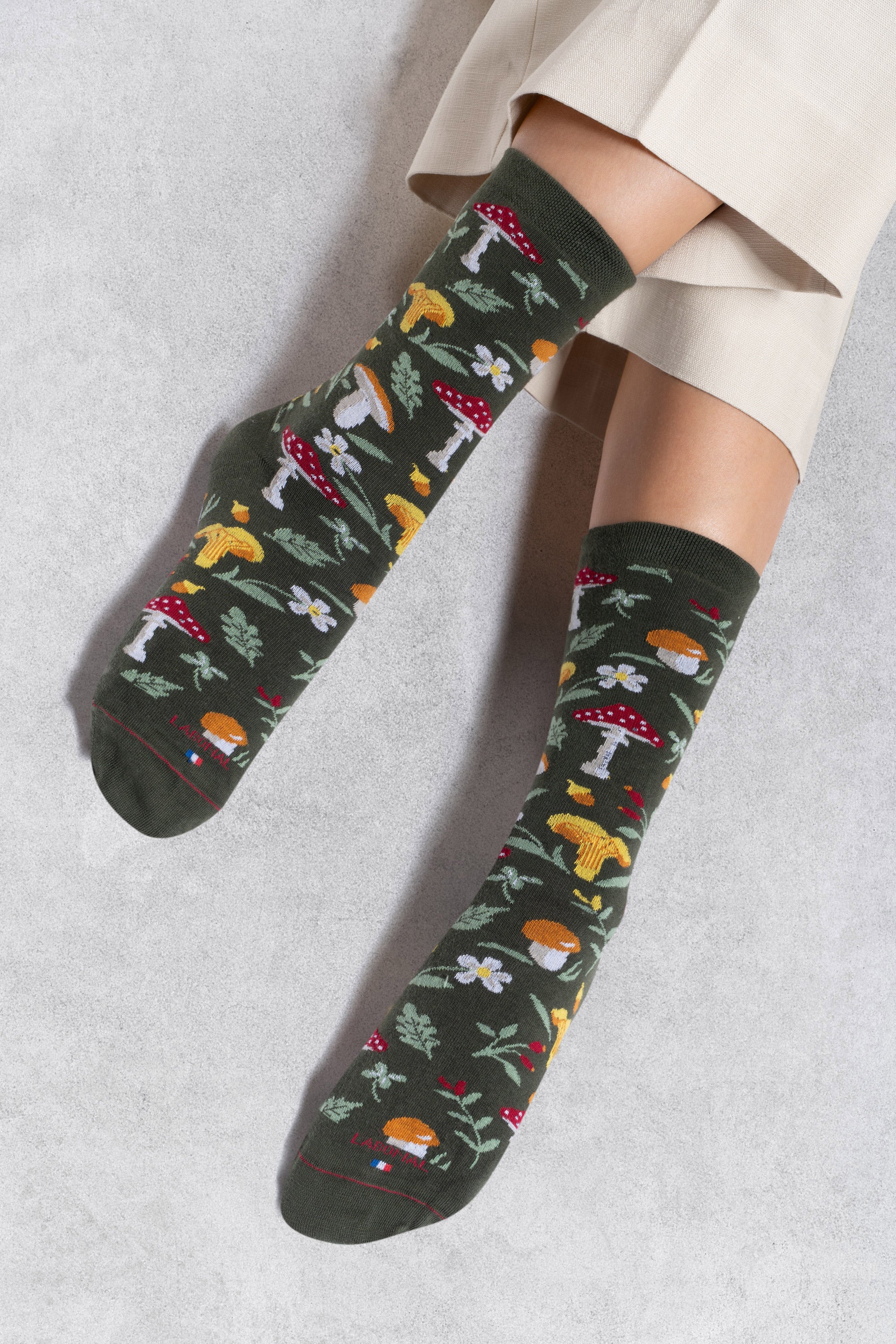 Chaussettes en coton Kaki - Motifs champignons