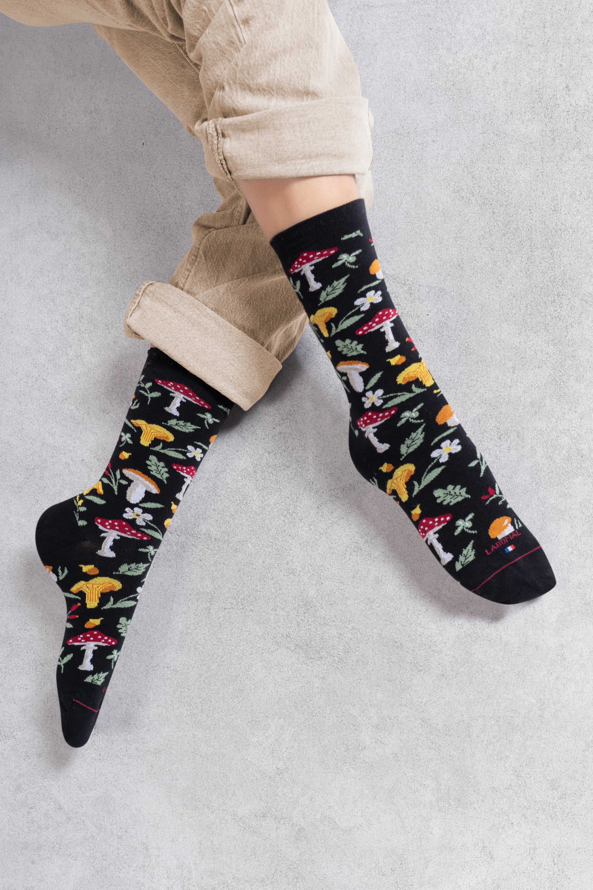 Chaussettes en coton Noir - Motifs champignons