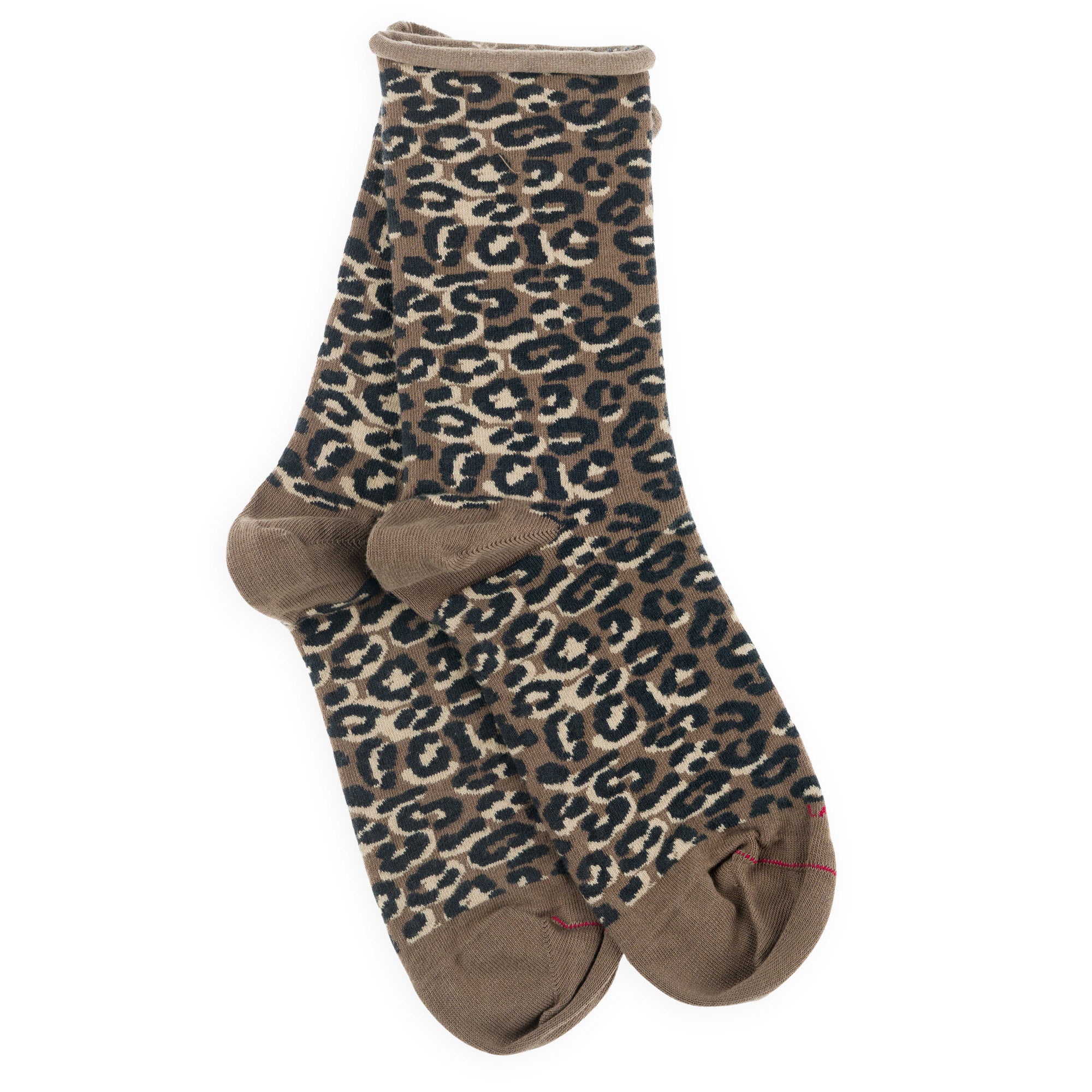 Chaussettes en coton roulottées Beige - Effet peau de bête