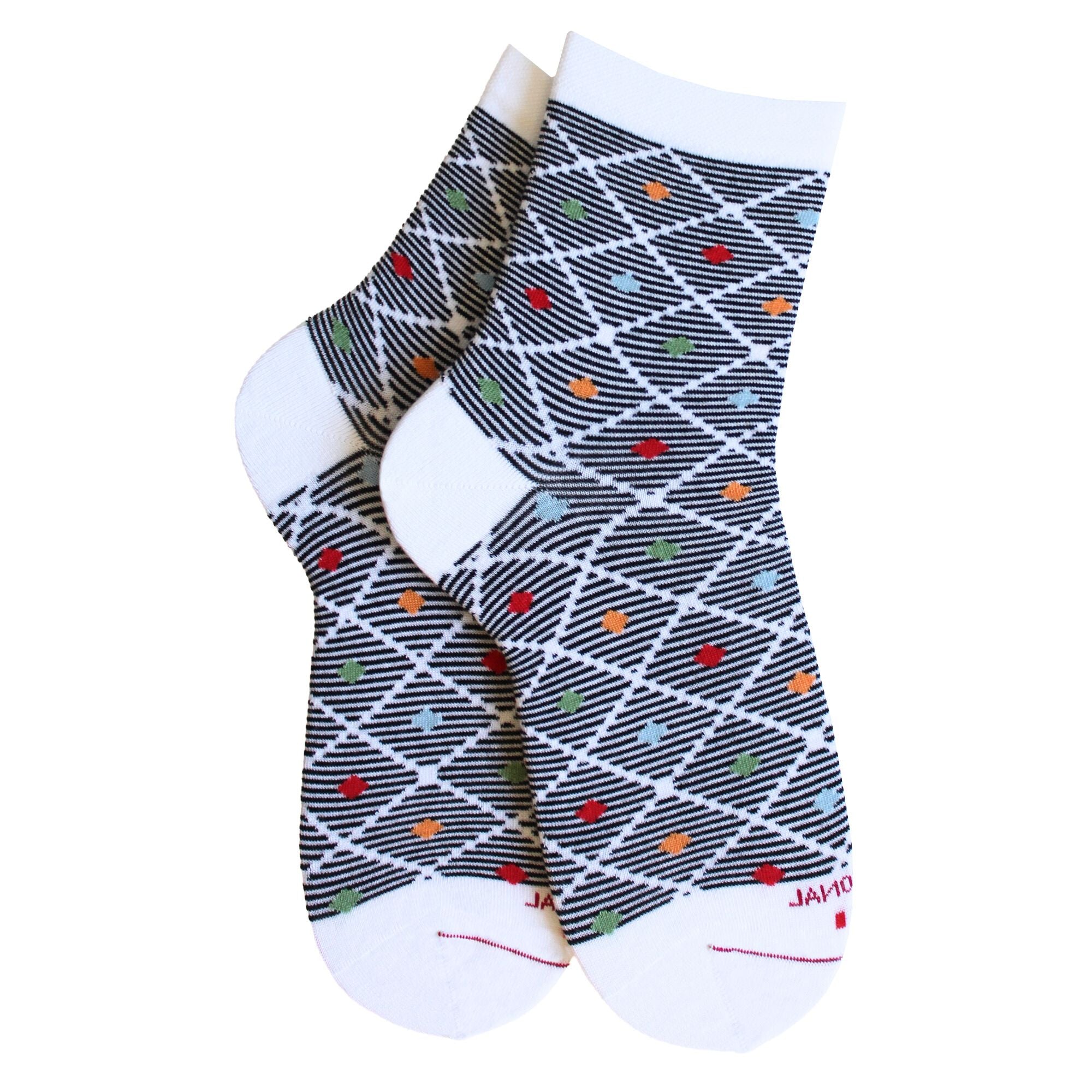 Socquettes en coton Blanc & Noir - Losanges rayés