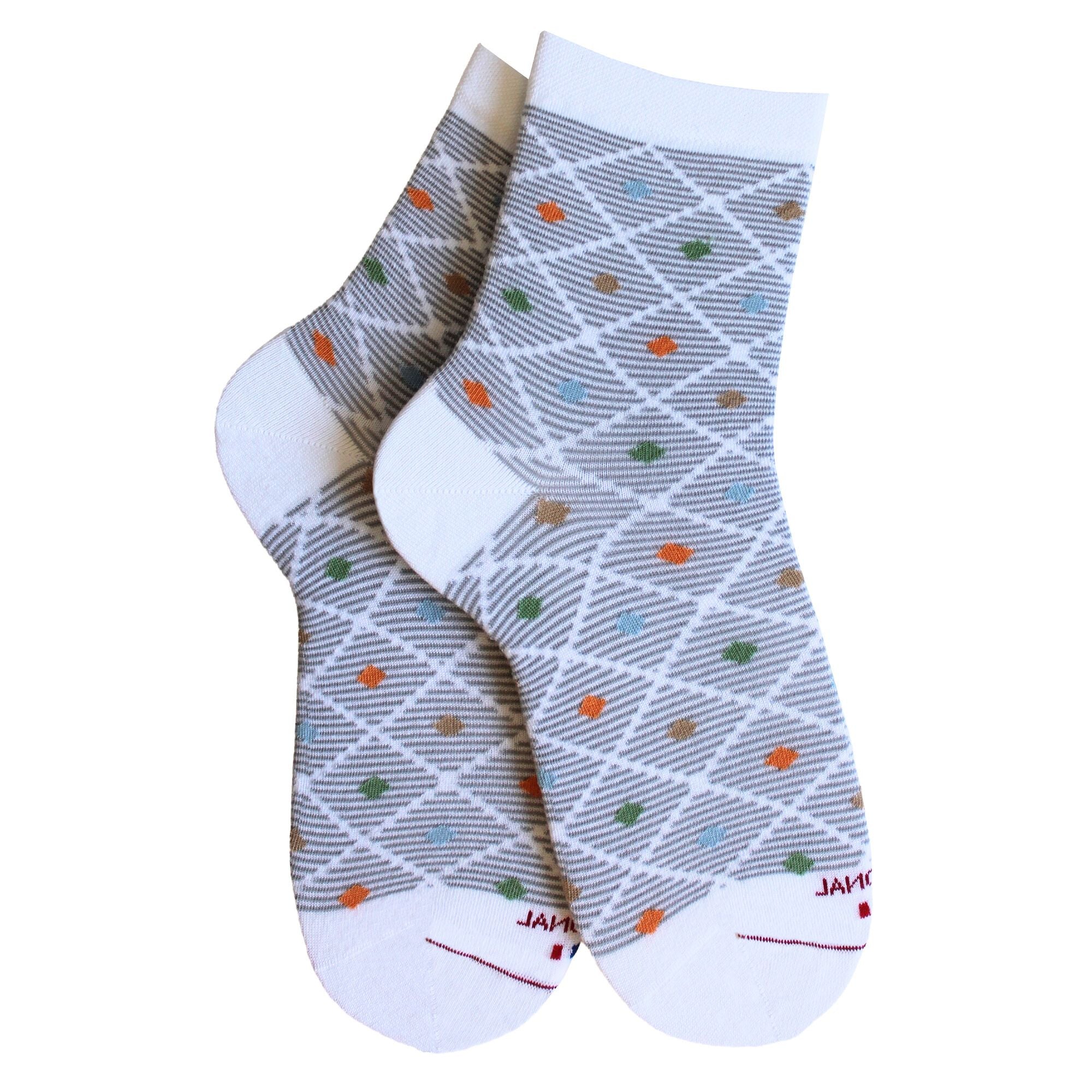 Socquettes en coton Blanc & Gris - Losanges rayés