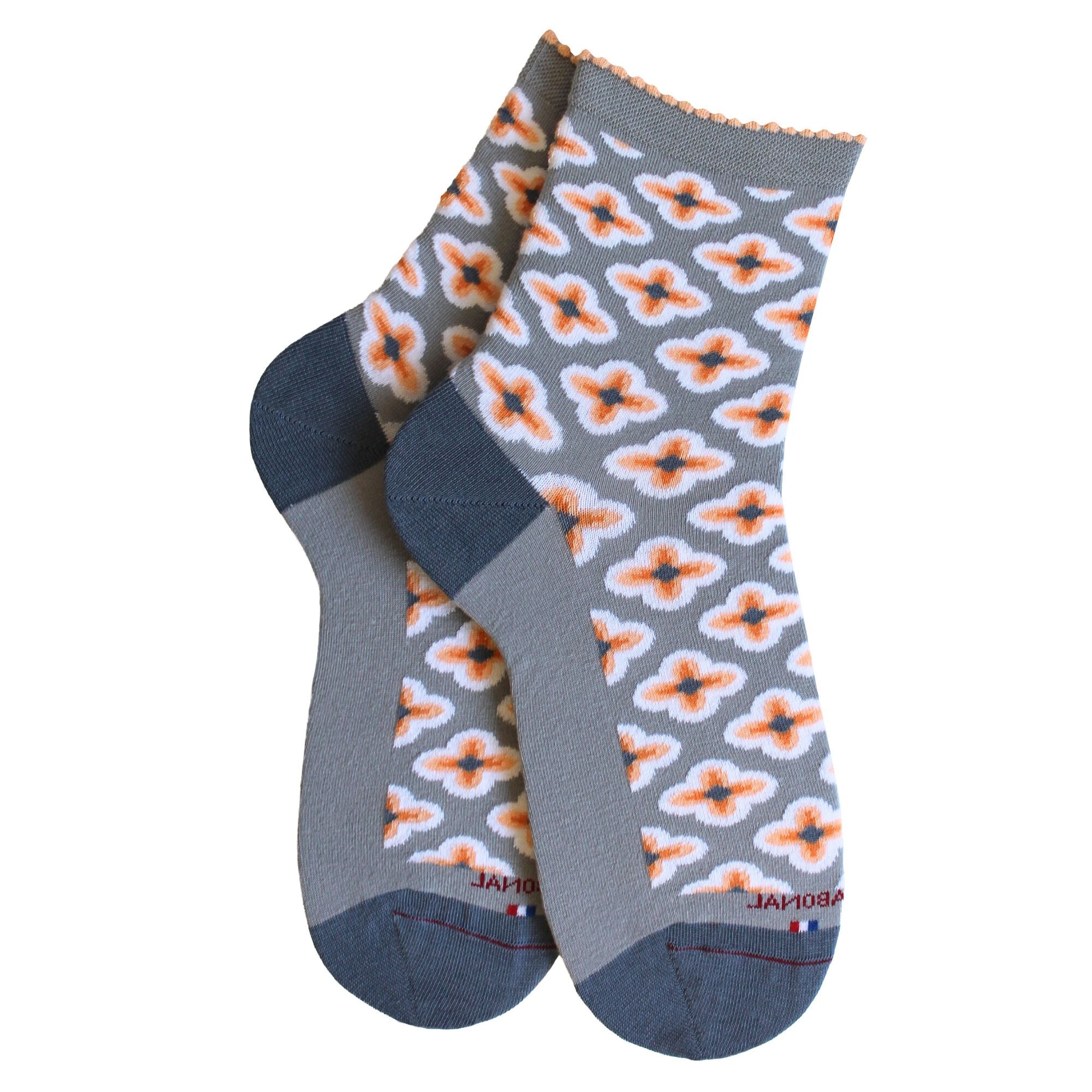 Socquettes en coton Gris medium - Fleurs all over