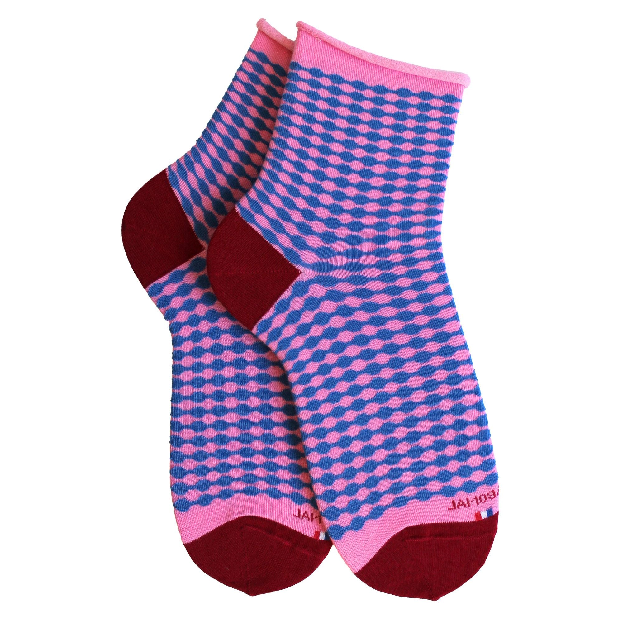 Socquettes en coton Rose bonbon - Géométrique