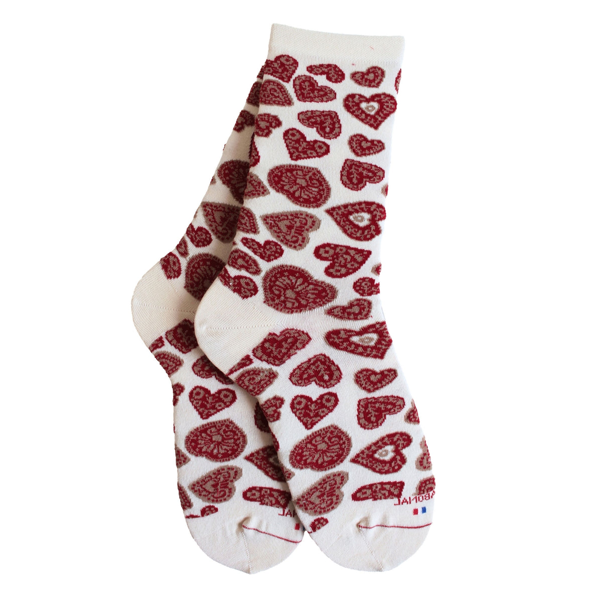 Chaussettes coton écru motif cœurs folkloriques