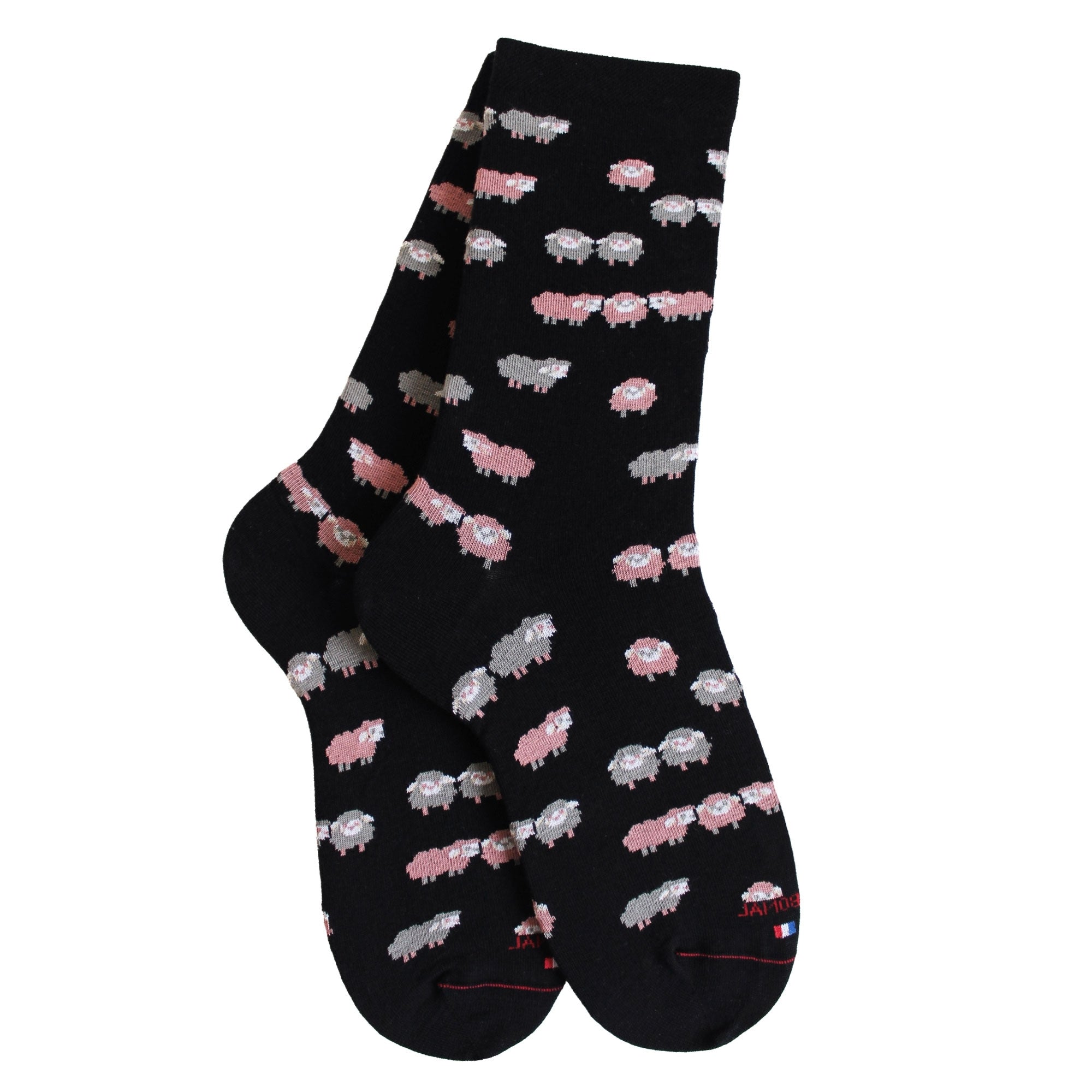 Chaussettes coton noir motif moutons