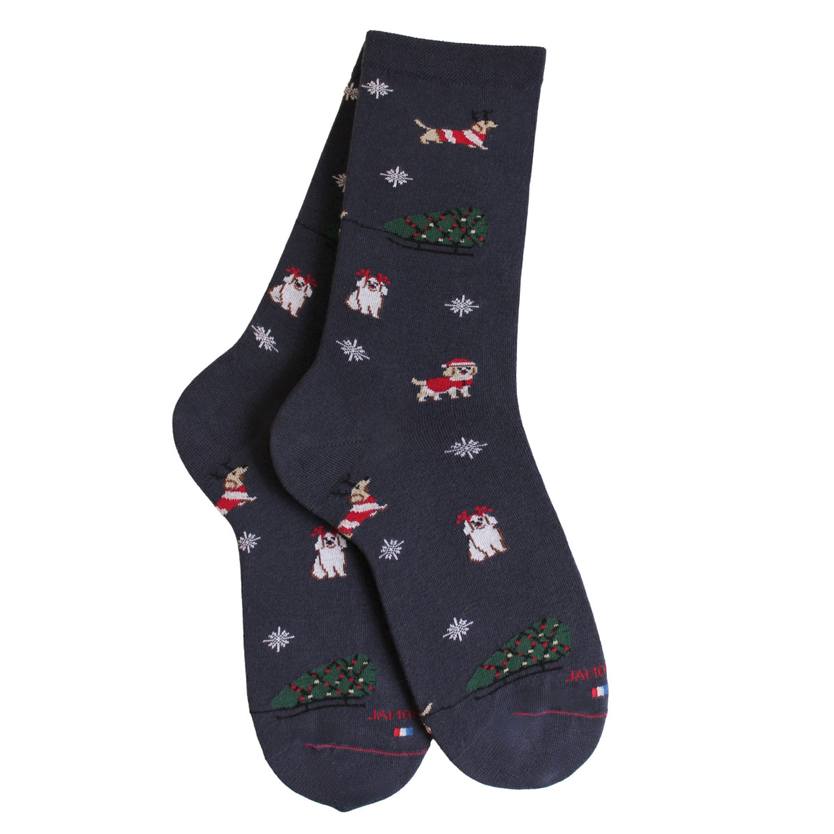 Chaussettes coton bleu motif chiens de noel