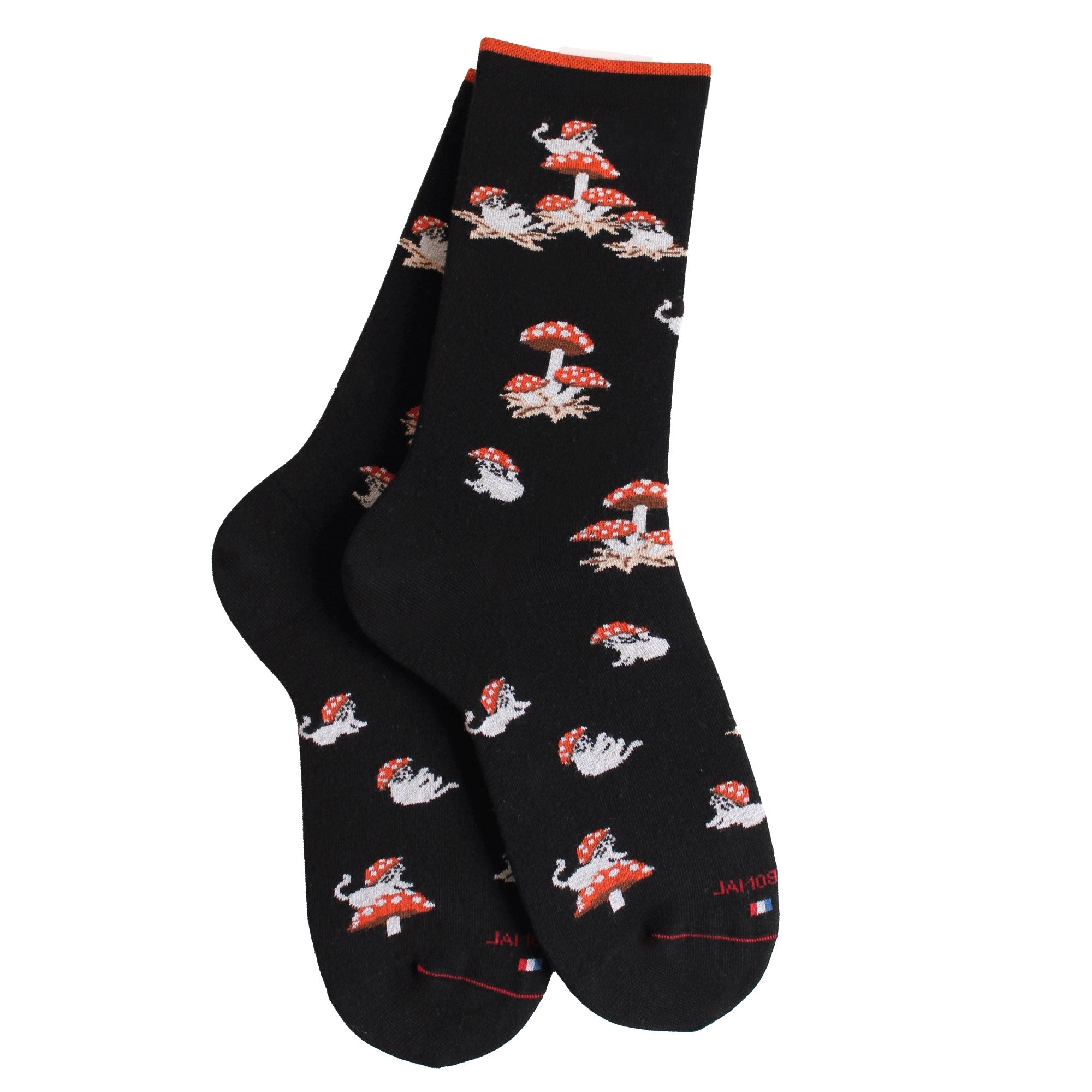 Chaussettes coton noir motif champignons