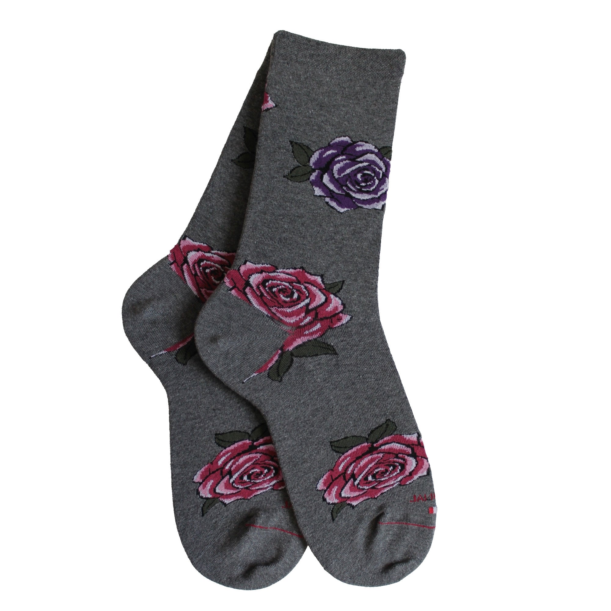 Chaussettes coton gris motif roses