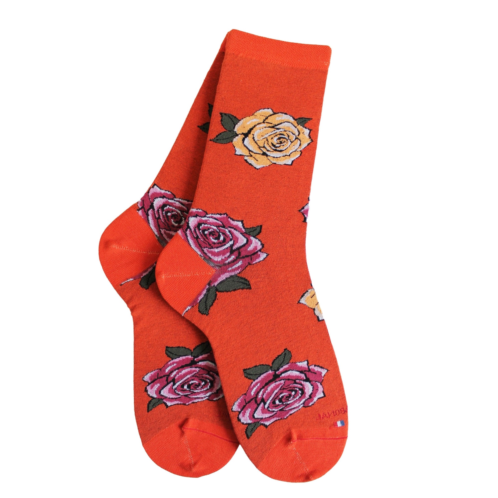 Chaussettes coton orange motif roses