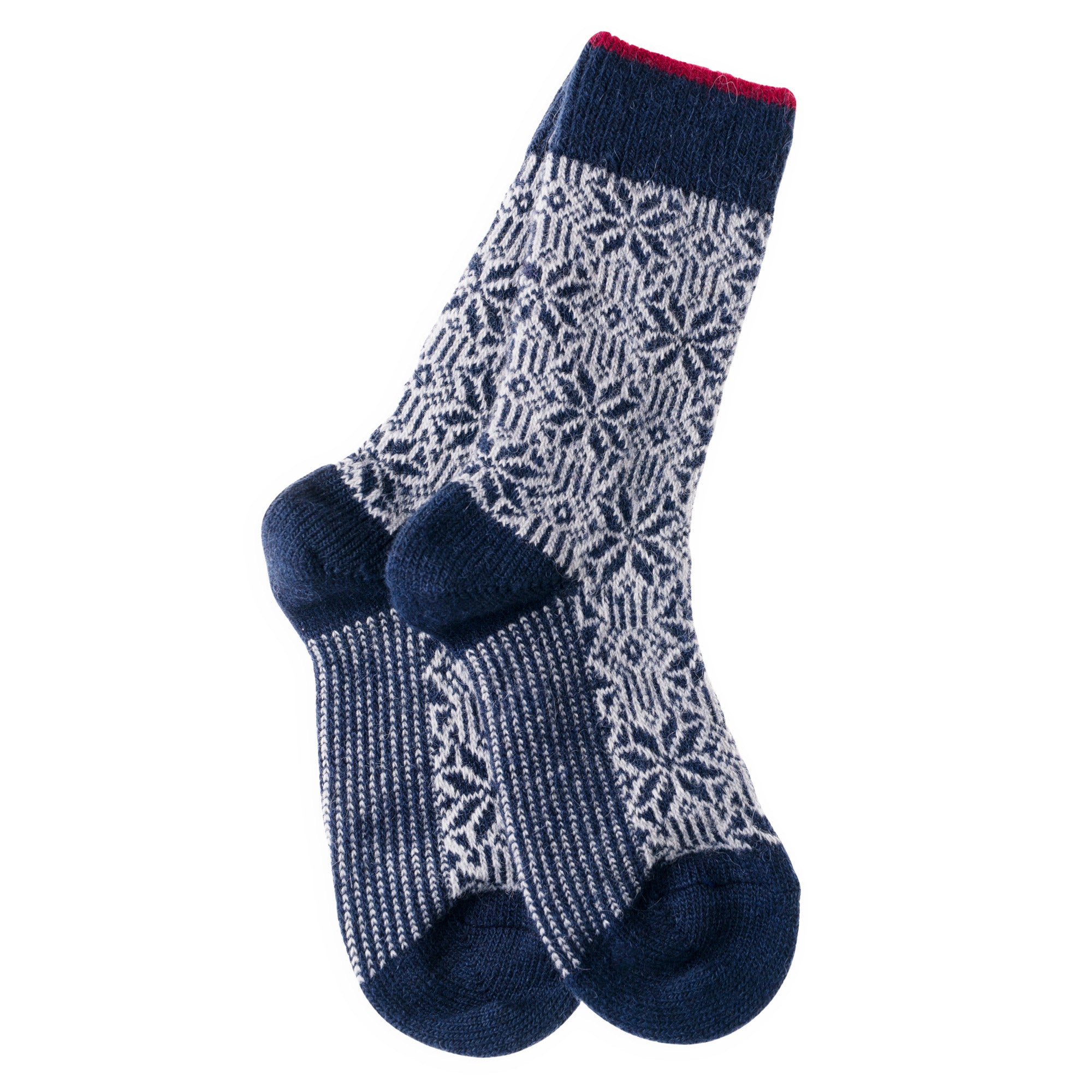 Chaussettes alpaga épaisses Marine - Style Norvégien bicolore