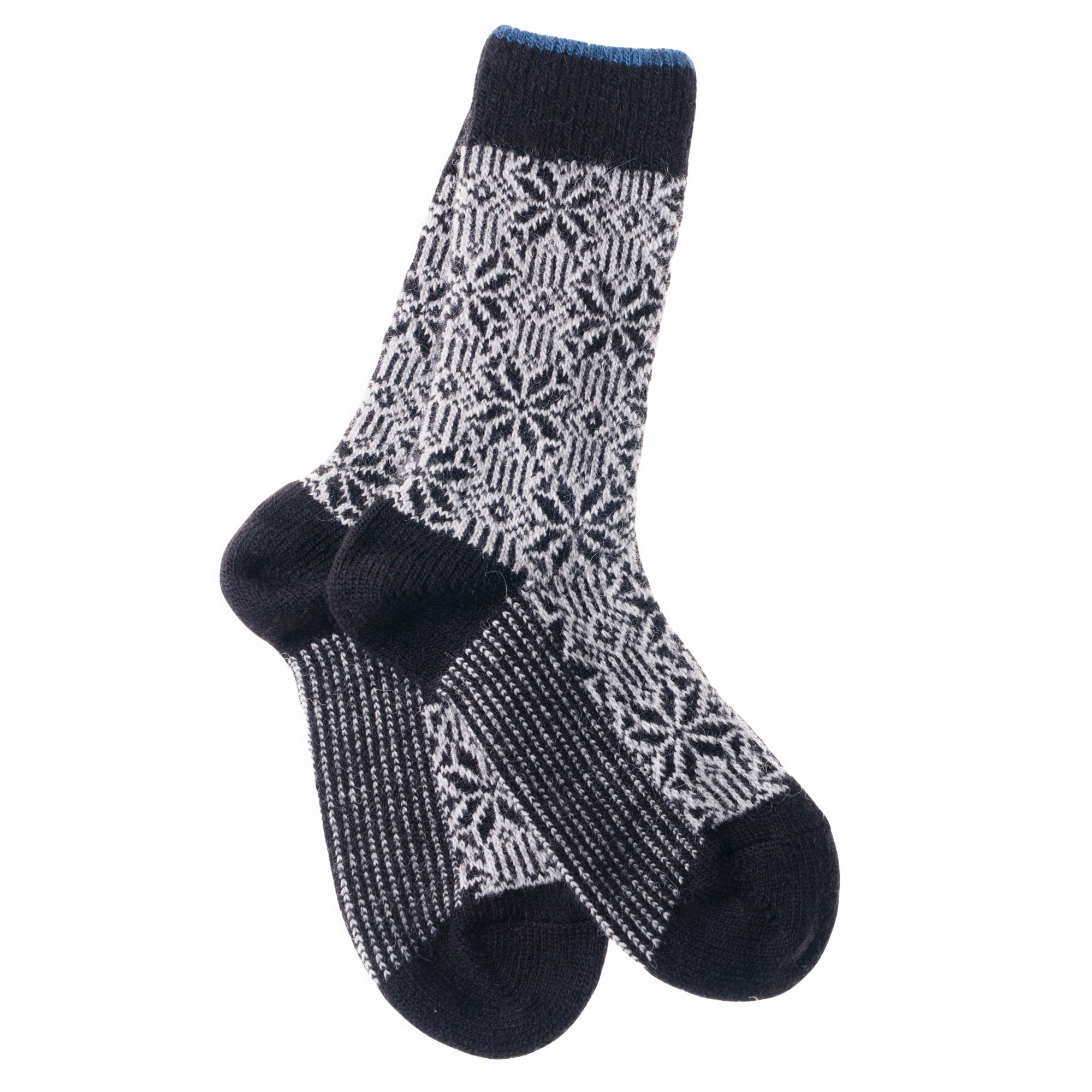 Chaussettes alpaga épaisses Noir - Style Norvégien bicolore