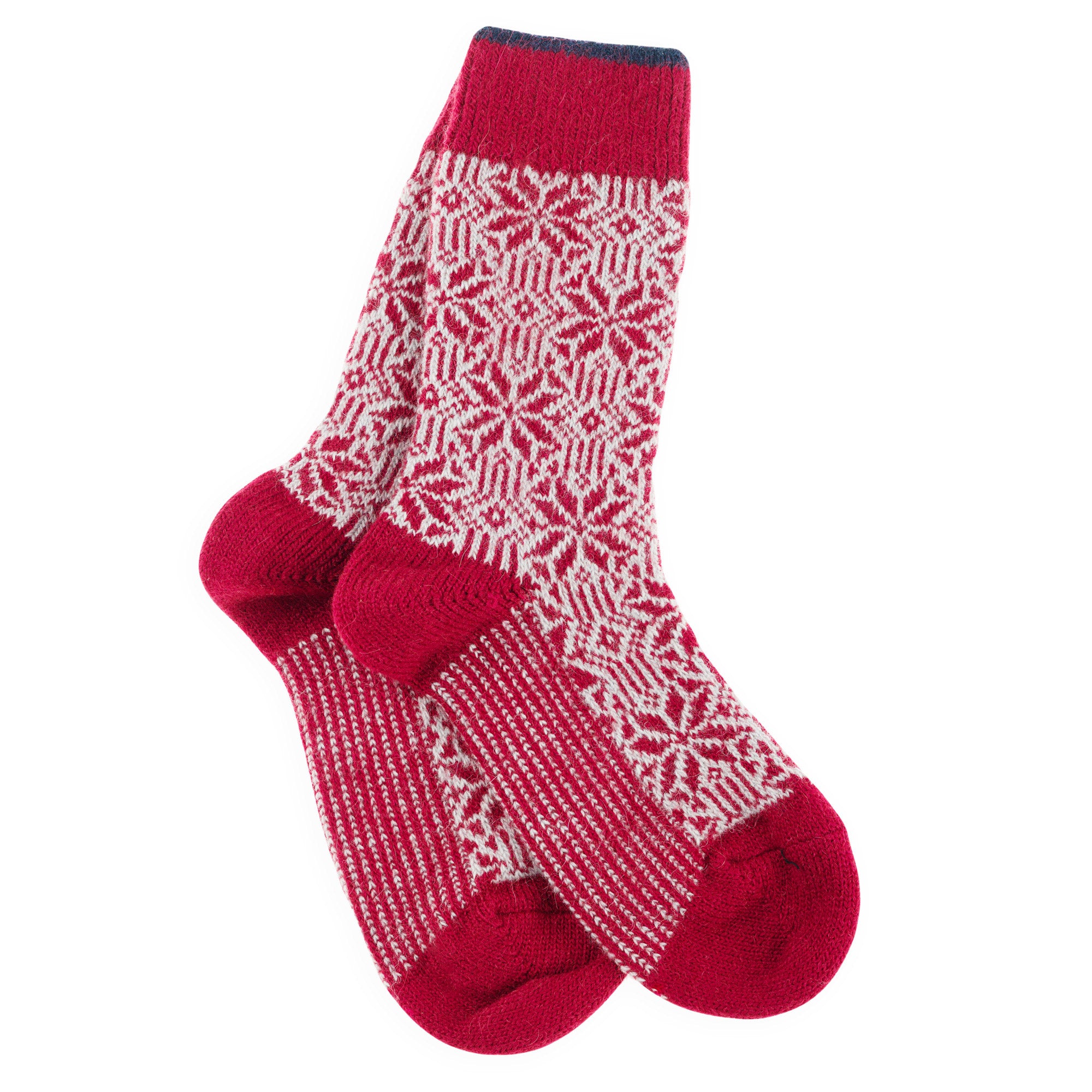 Chaussettes alpaga épaisses Rouge - Style Norvégien bicolore