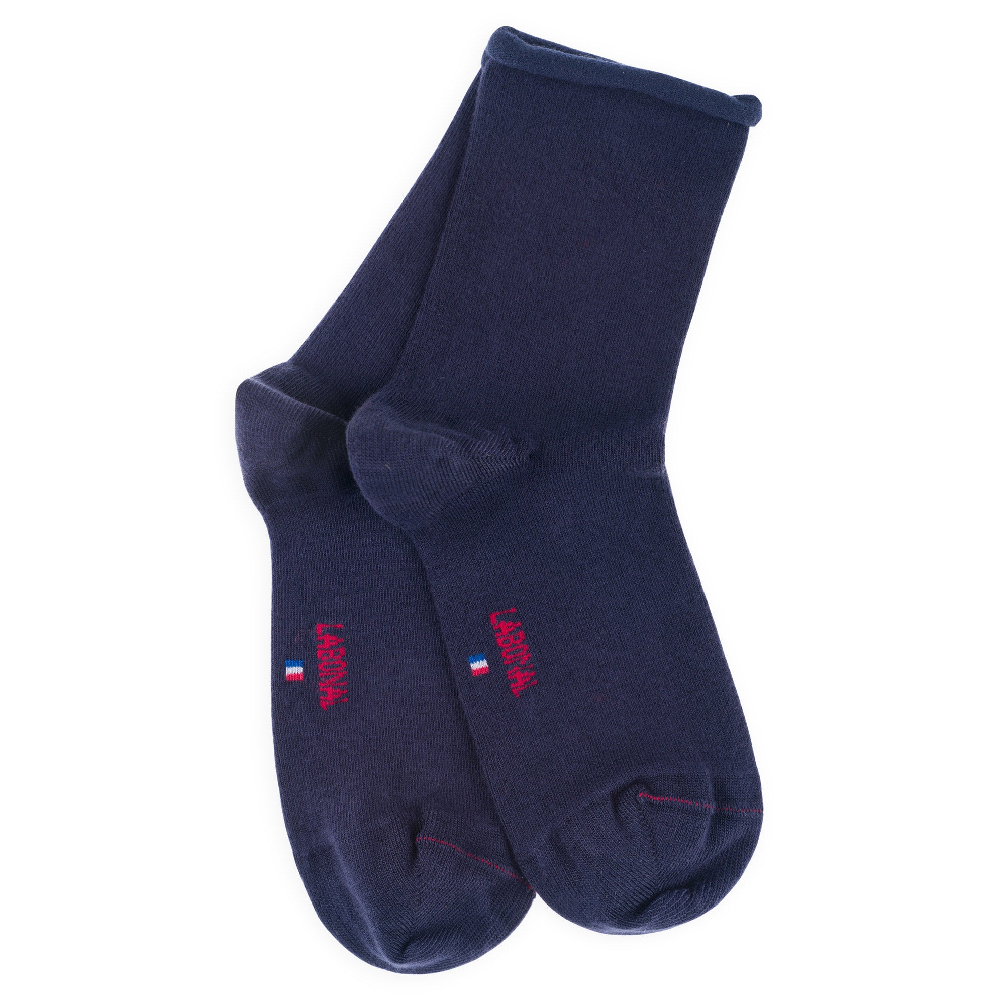 Socquettes en bambou Marine - Unies jersey roulottées