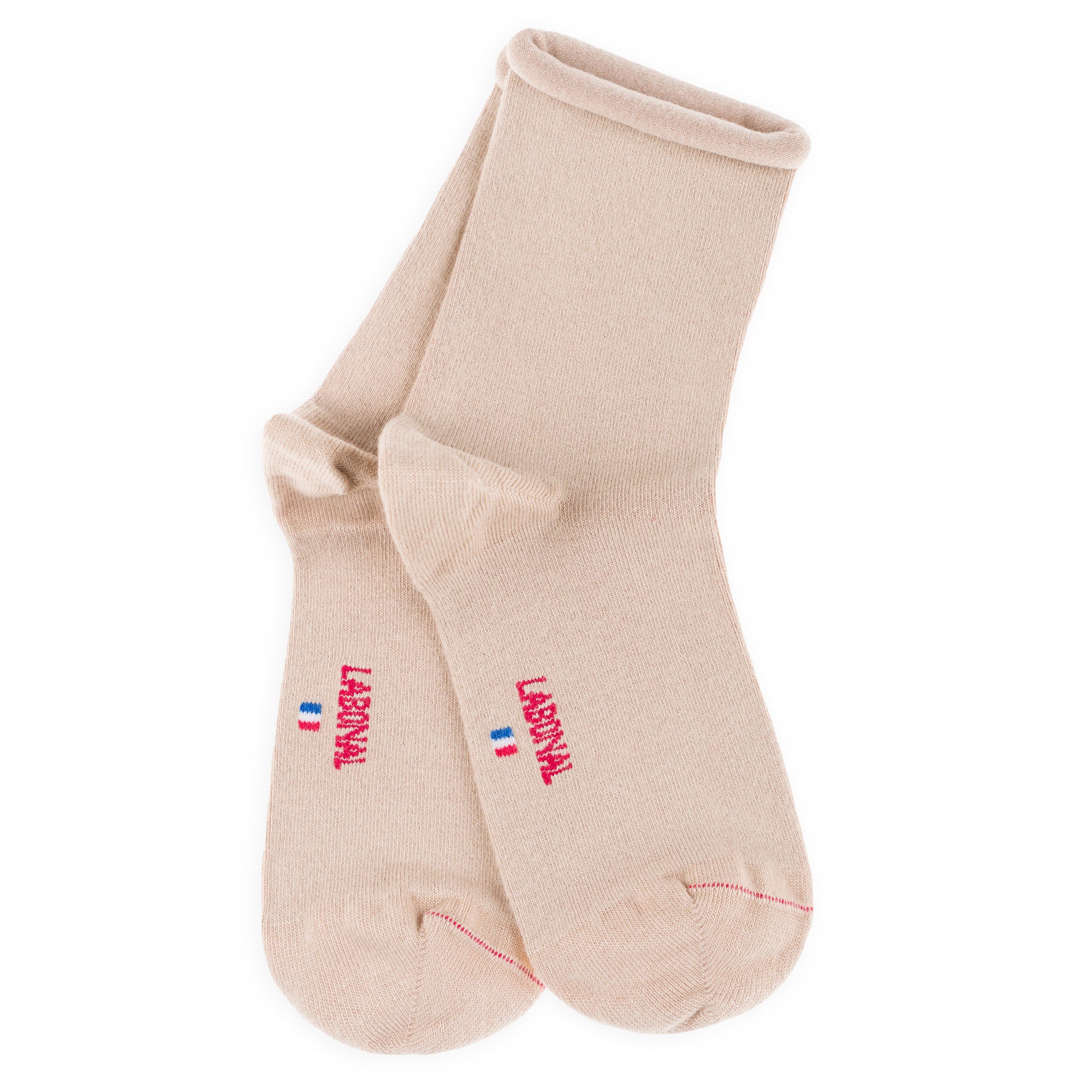 Socquettes en bambou Beige - Unies jersey roulottées