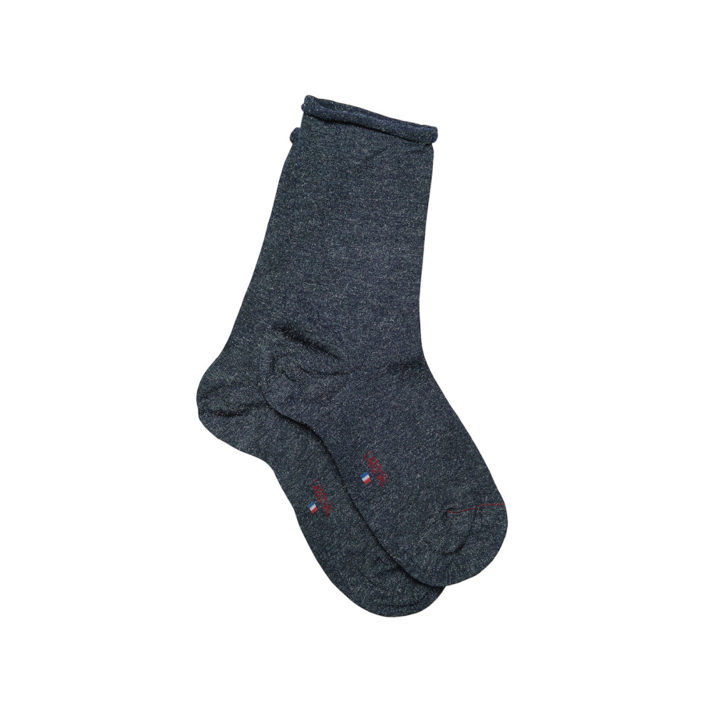 Chaussettes en viscose et soie Bleu jean - Unies jersey roulottées