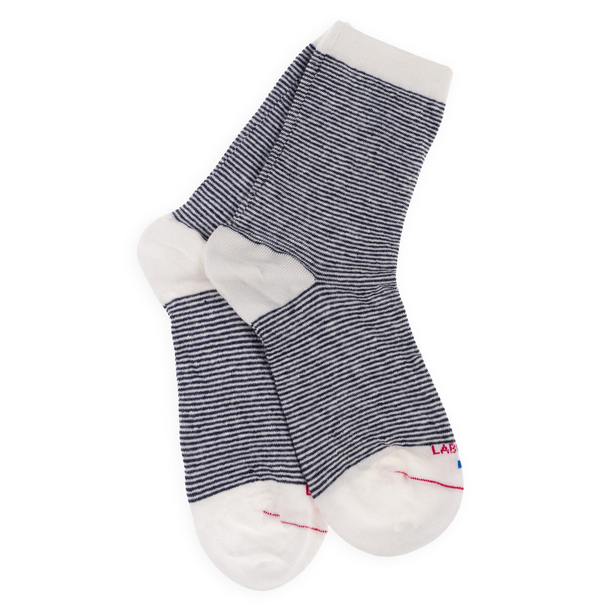 Socquettes en lin Blanc & Marine - Rayures bicolores