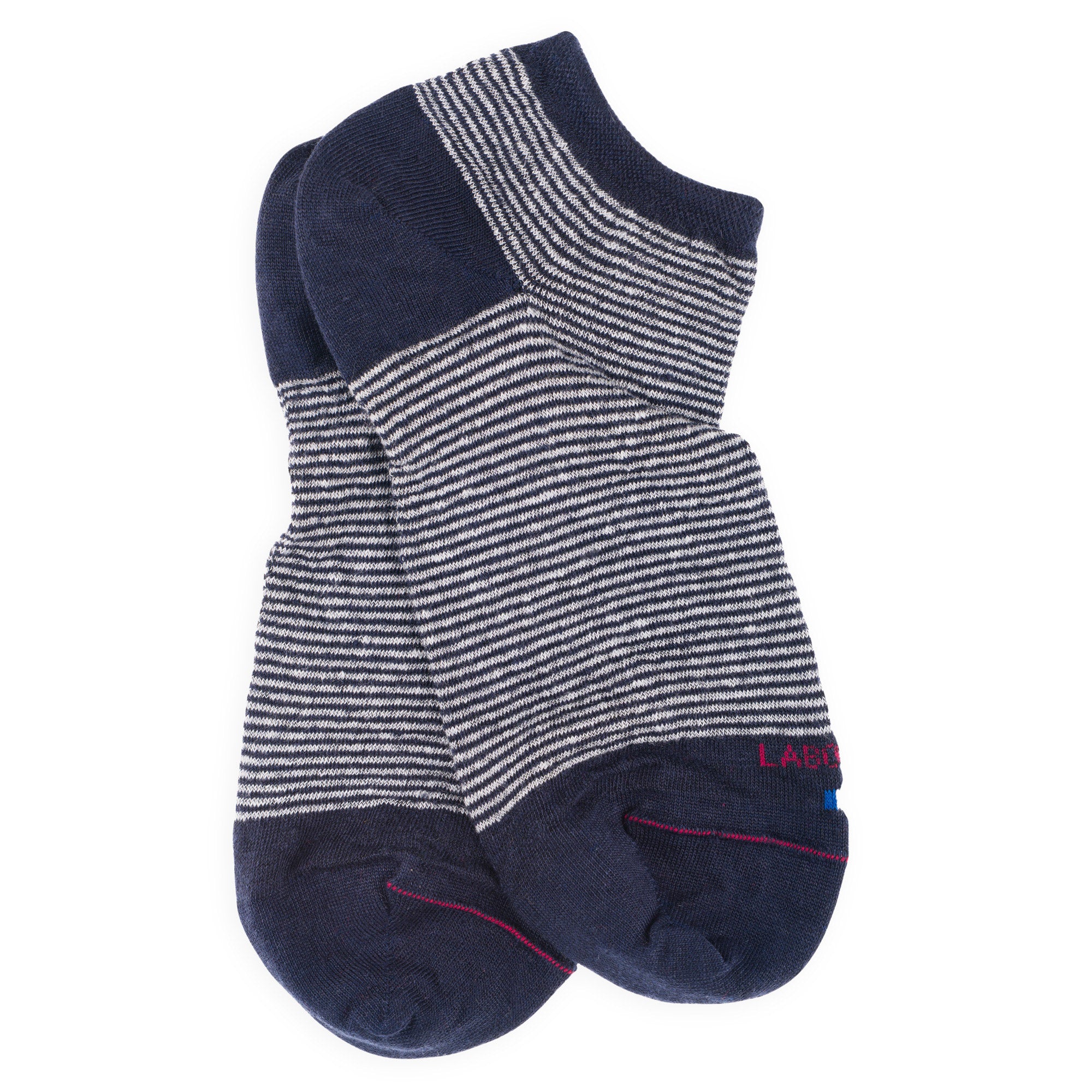Mini-socquettes en lin Marine - Rayures bicolores
