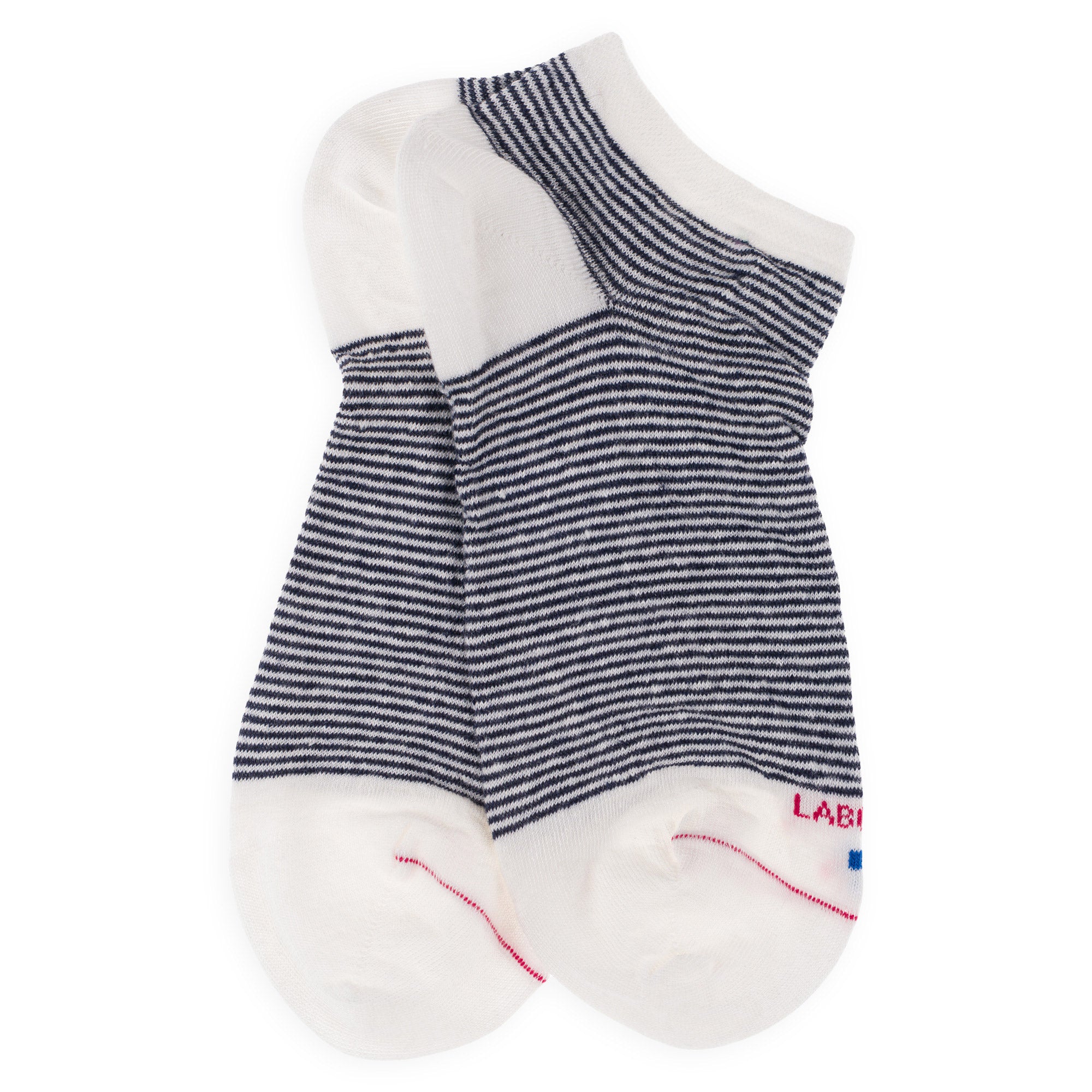 Mini-socquettes en lin Blanc & Marine - Rayures bicolores