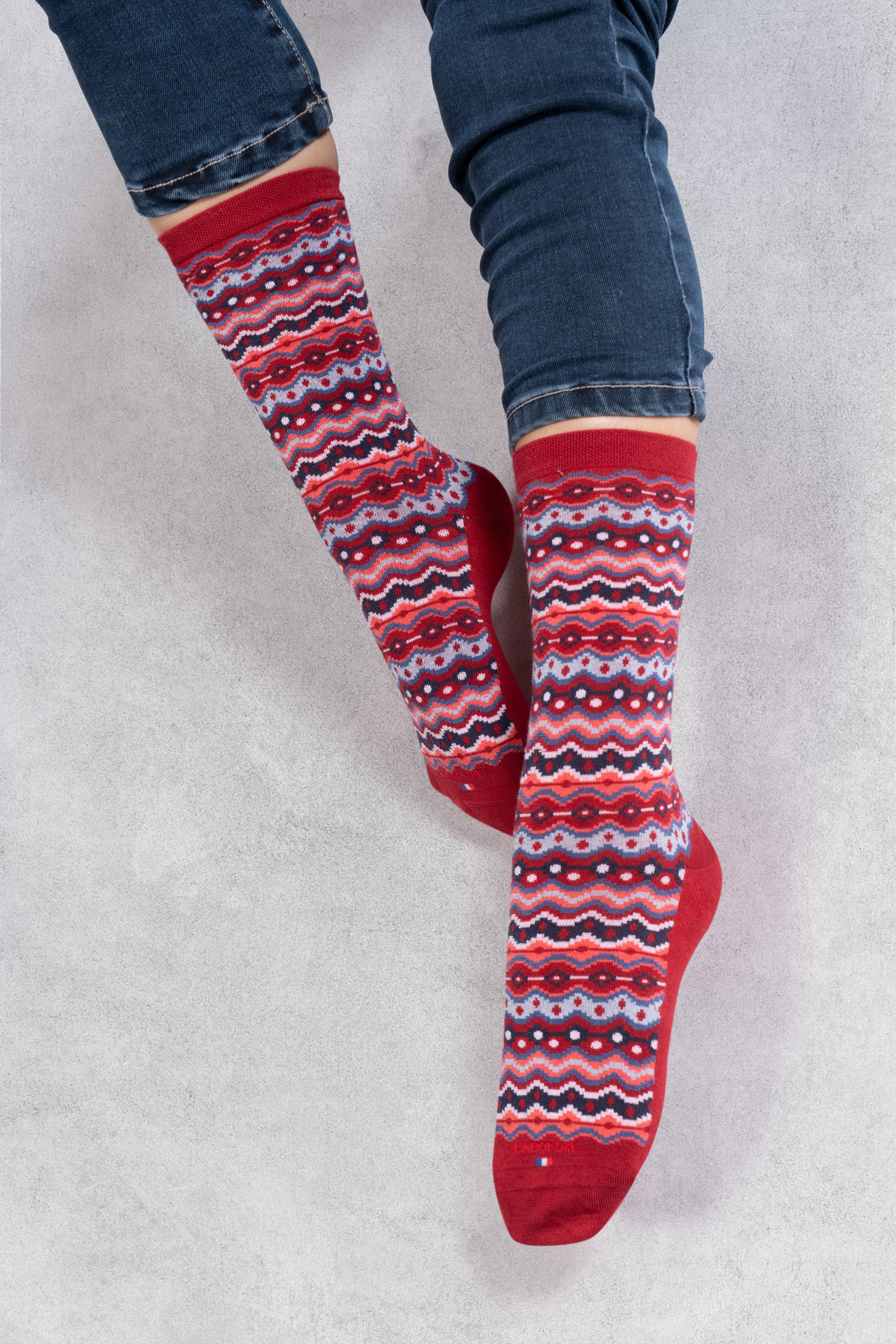 Chaussettes en viscose et soie Rouge - Style norvégien