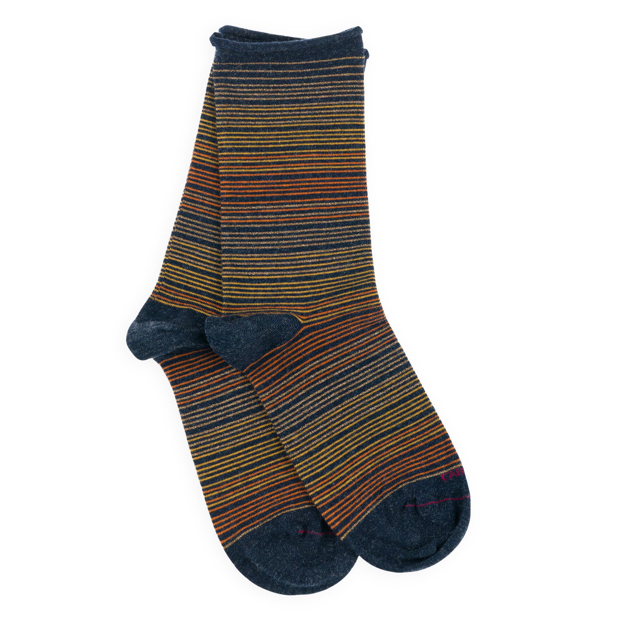 Chaussettes en viscose et soie roulottées Bleu jean - Rayures brillantes