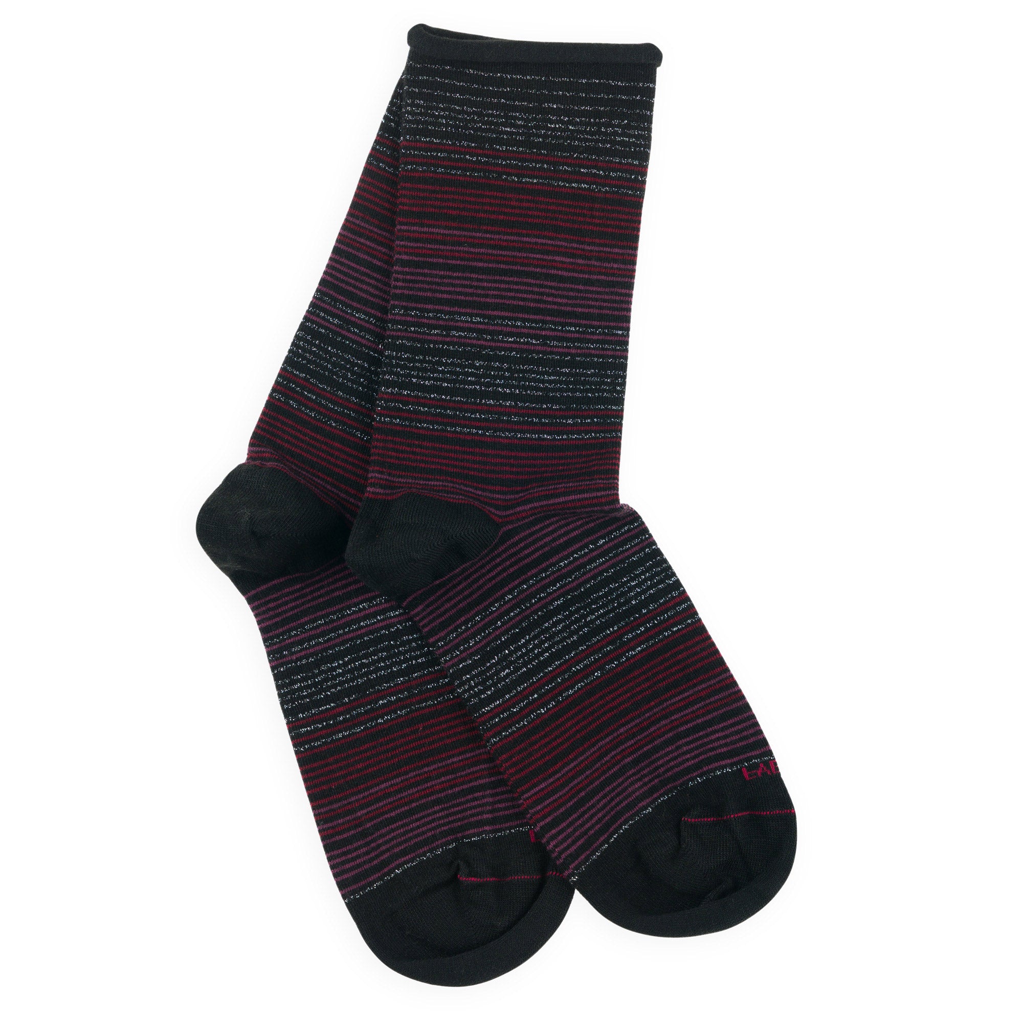 Chaussettes en viscose et soie roulottées Noir - Rayures brillantes