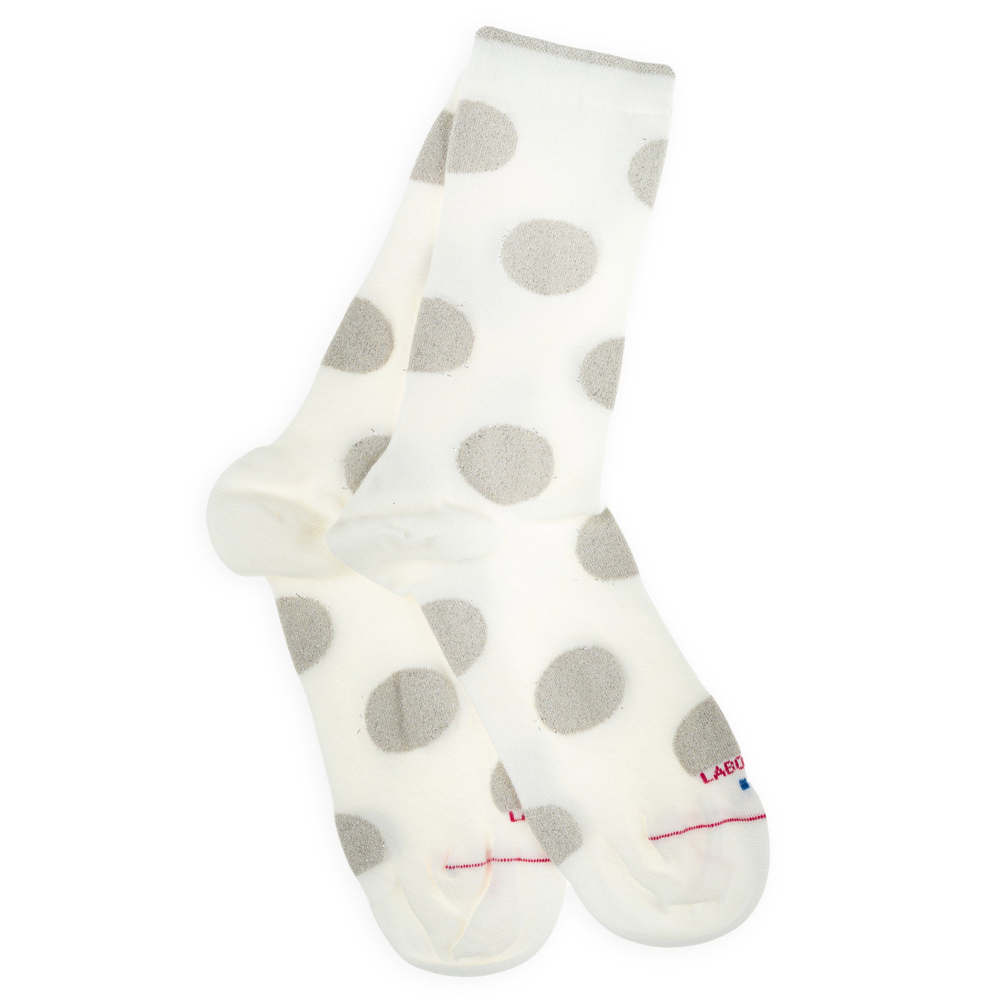 Chaussettes en viscose et soie Ecru - Motifs pois brillants