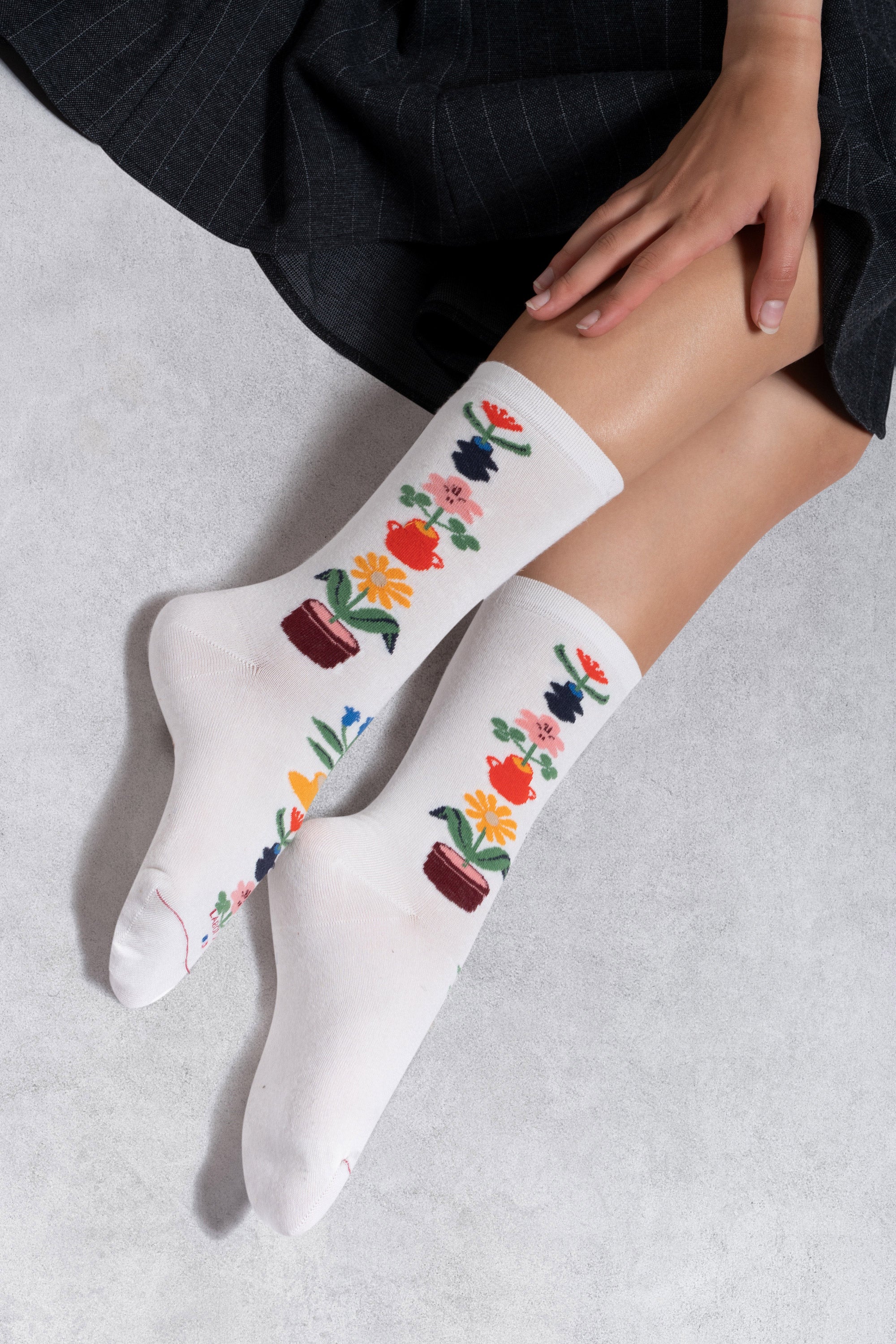 Chaussettes en viscose et soie Ecru - Baguette fleurs