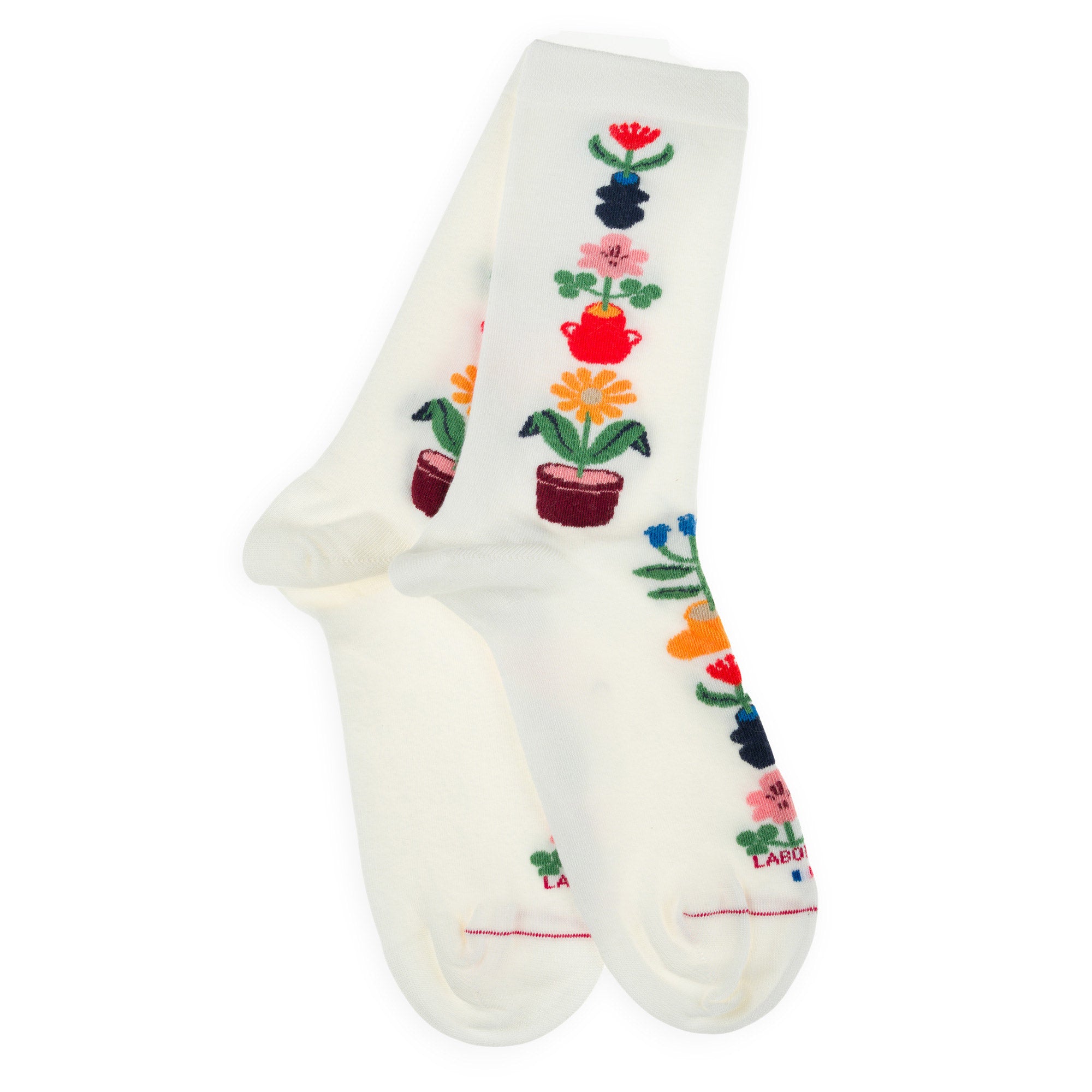 Chaussettes en viscose et soie Ecru - Baguette fleurs