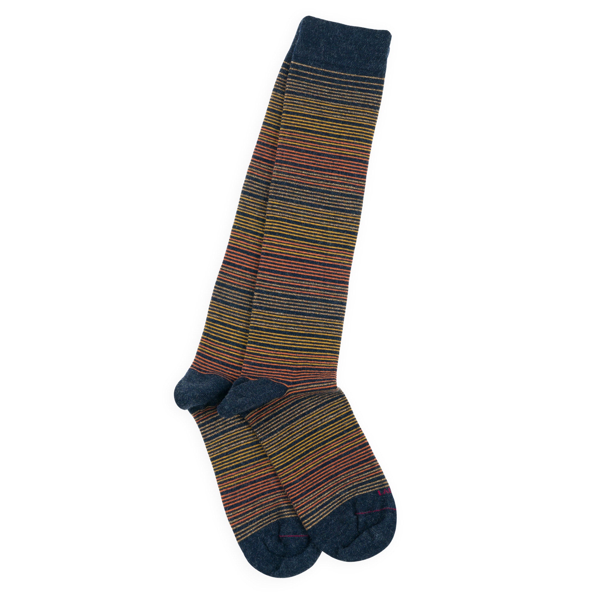 Chaussettes hautes en viscose et soie Bleu jean - Rayures brillantes