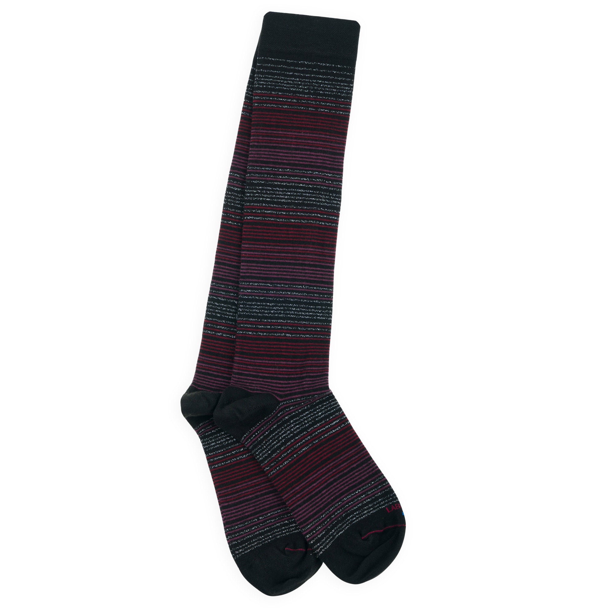 Chaussettes hautes en viscose et soie Noir - Rayures brillantes