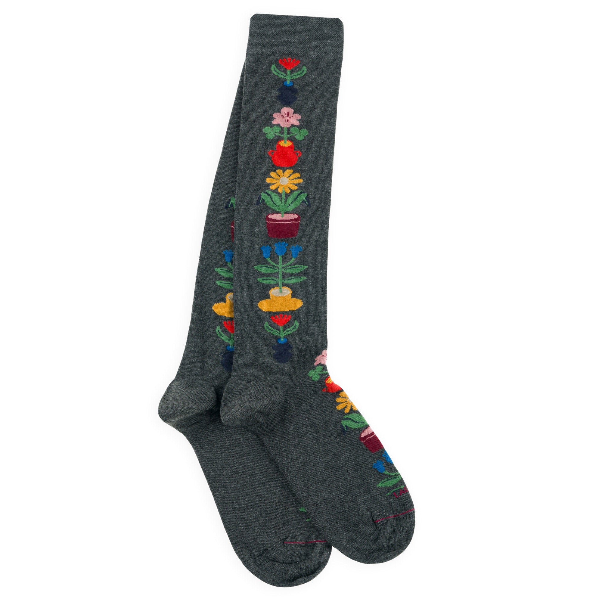 Chaussettes hautes en viscose et soie Gris - Baguette fleurs