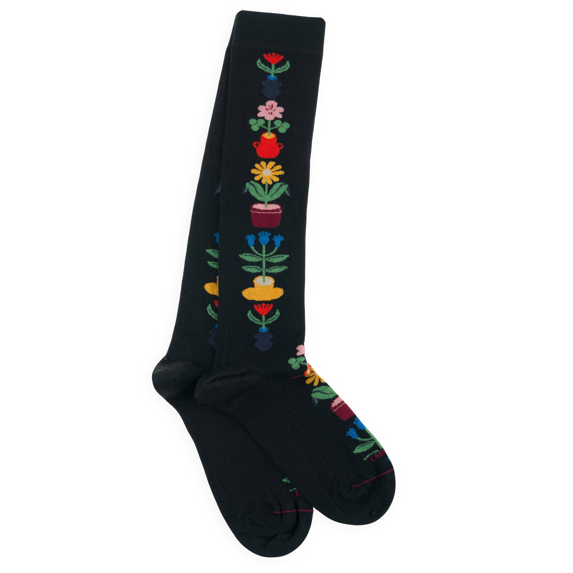 Chaussettes hautes en viscose et soie Noir - Baguette fleurs