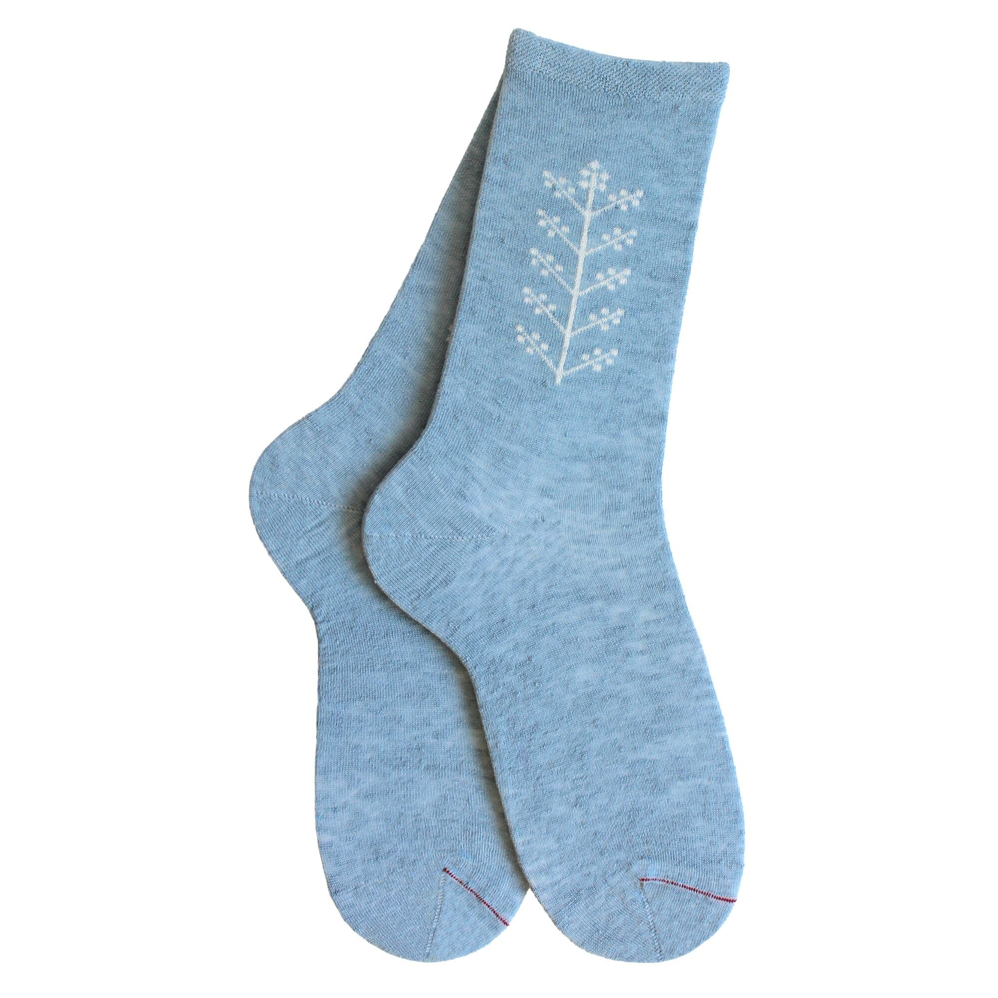 Chaussettes en lin Bleu ciel - Motif branche