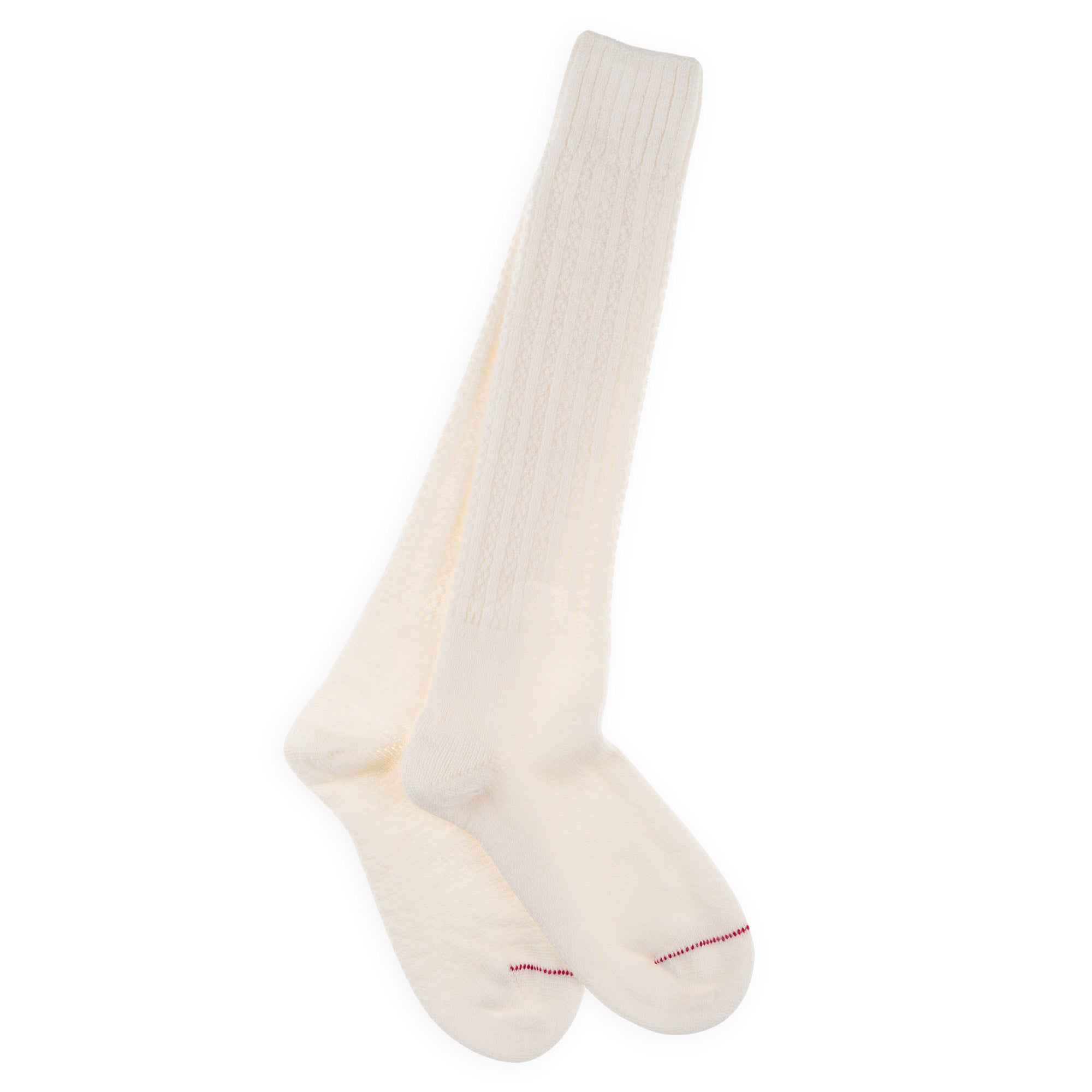Chaussettes hautes en laine mérinos Ecru - Effet de maille