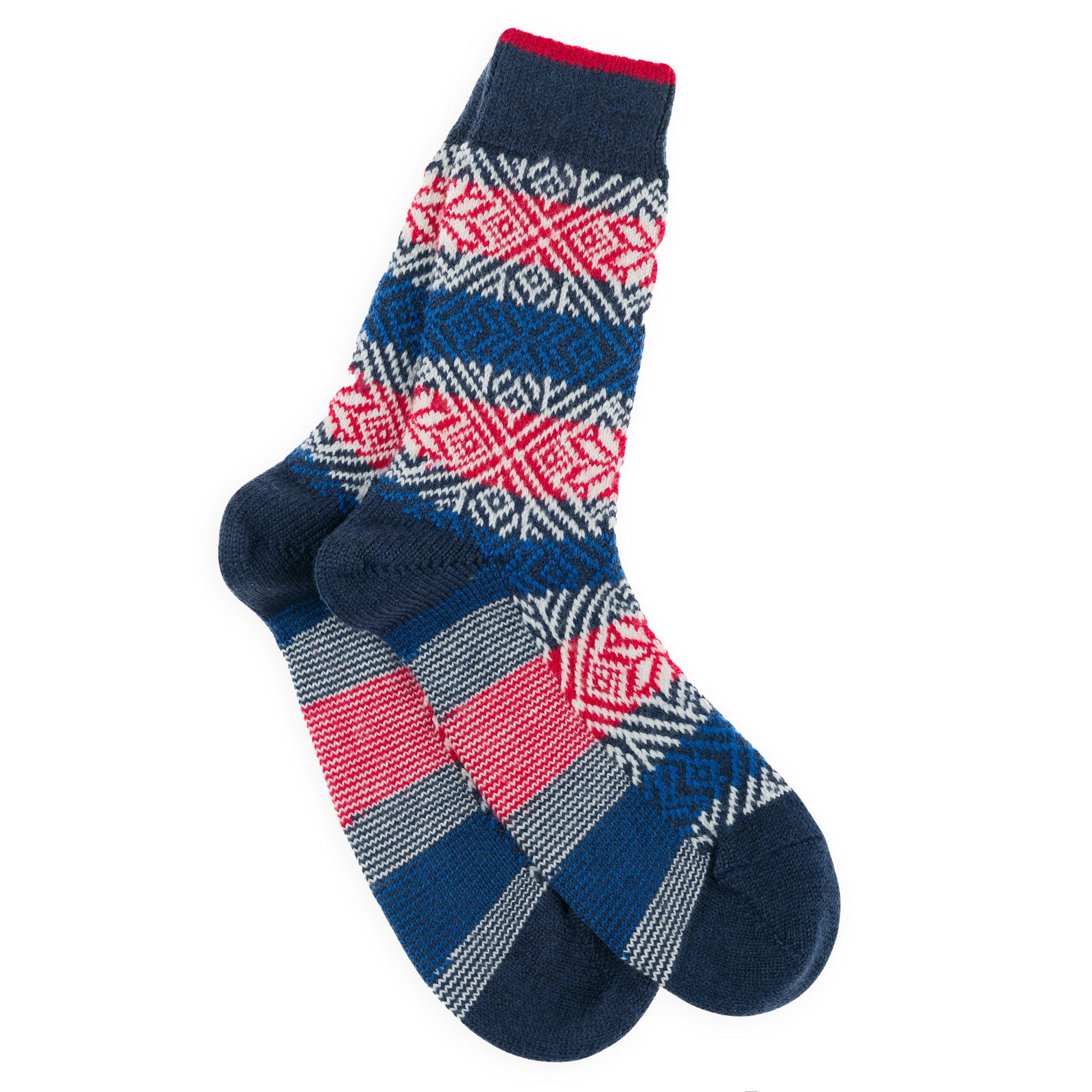 Chaussettes en laine mérinos colorées épaisses Marine - Style Norvégien
